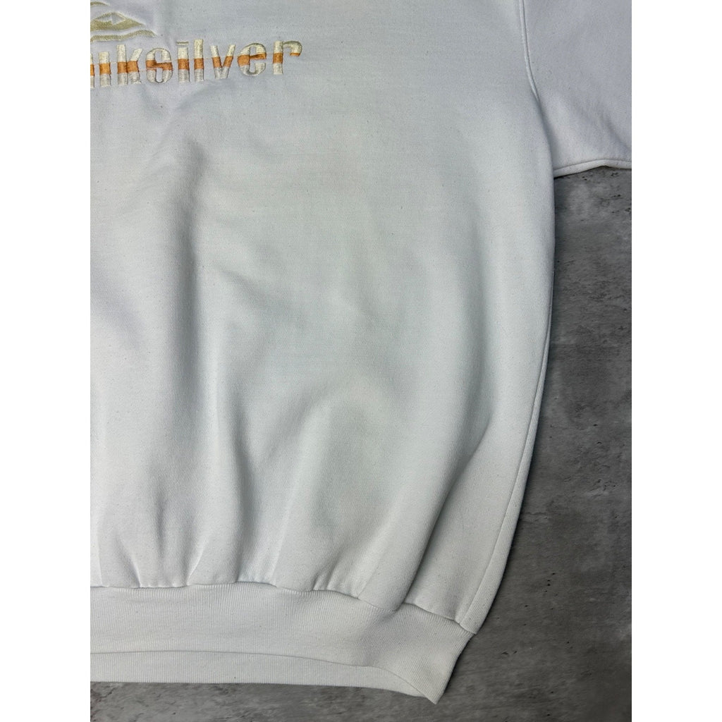 Vintage 90s Quiksilver Embroidered Spellout White Sweatshirt Size Large
