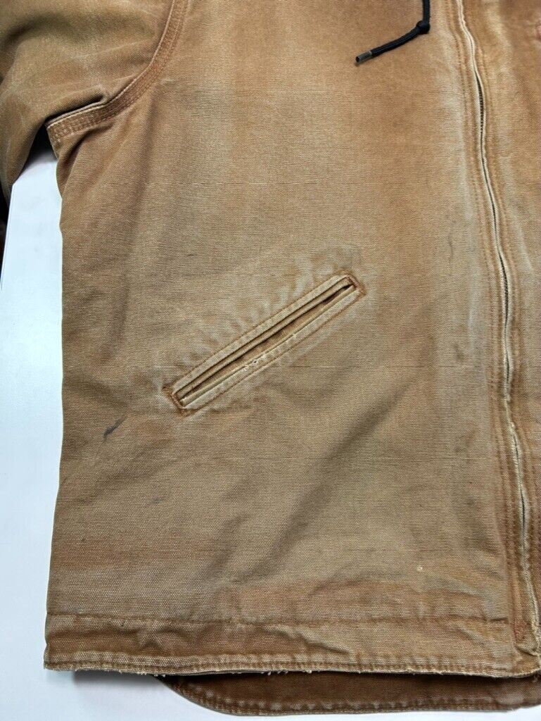 Vtg Carhartt Fleece Lined Canvas Workwear Hooded Detroit Jacket Sz XL J141BRN