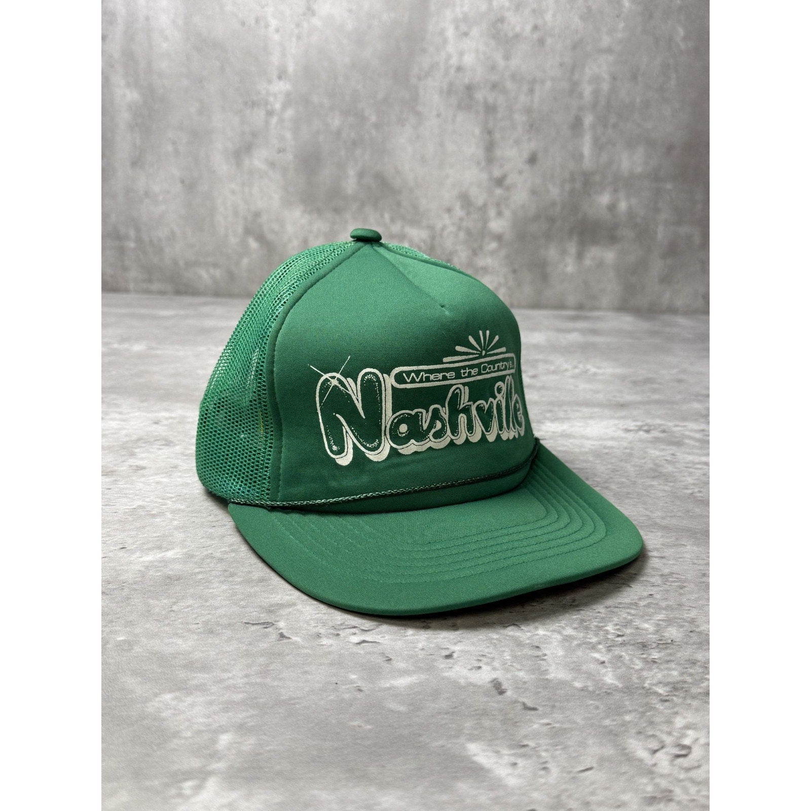 Vintage 90s Nashville Where The Country Is Graphic Trucker Snapback Hat OSFA