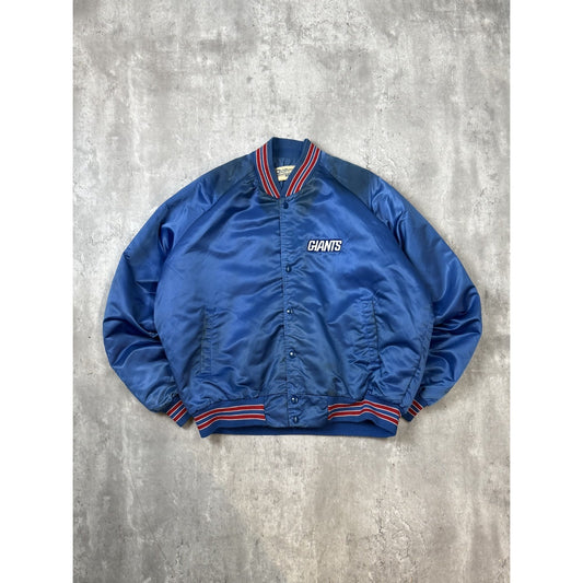 Vintage 80s New York Giants NFL Embroidered Satin Bomber Jacket Size XL