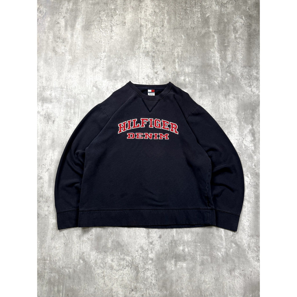 Vintage 90s Tommy Hilfiger Denim Embroidered Spellout Sweatshirt Size XL