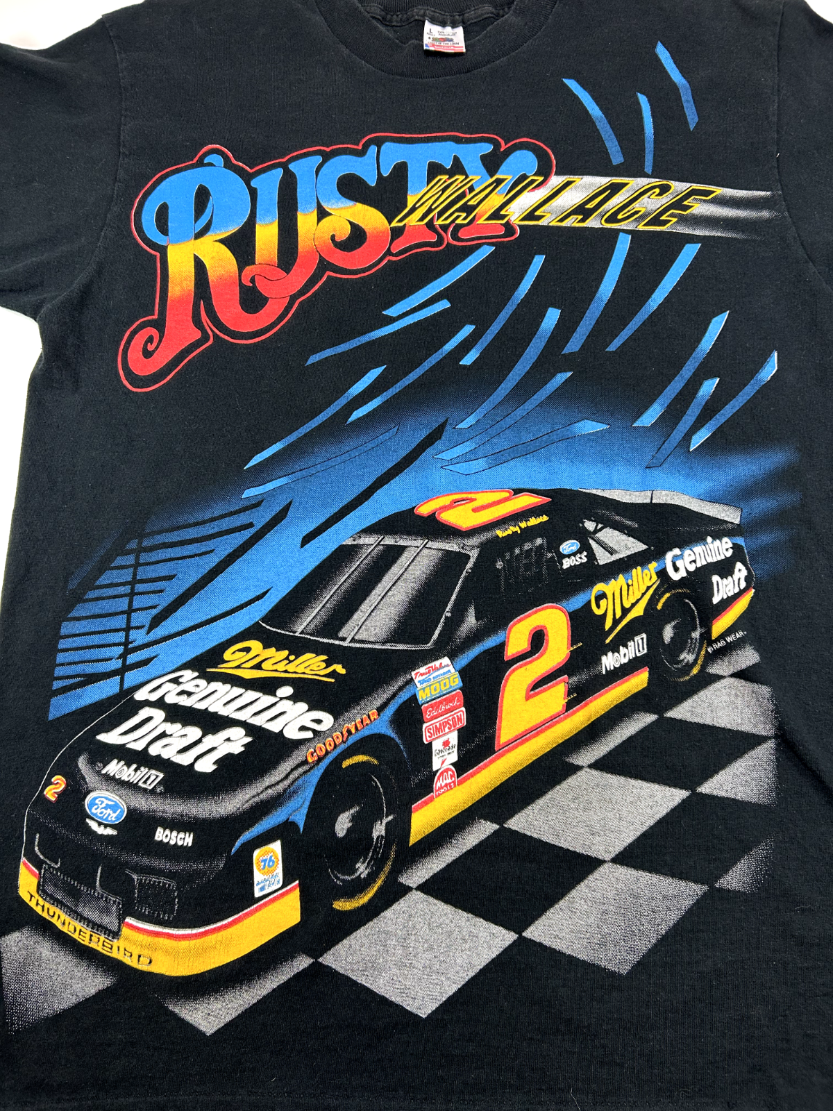 Vintage 90s Rusty Wallace #2 Nascar Racing Kickin' Asphalt T-Shirt Size Large