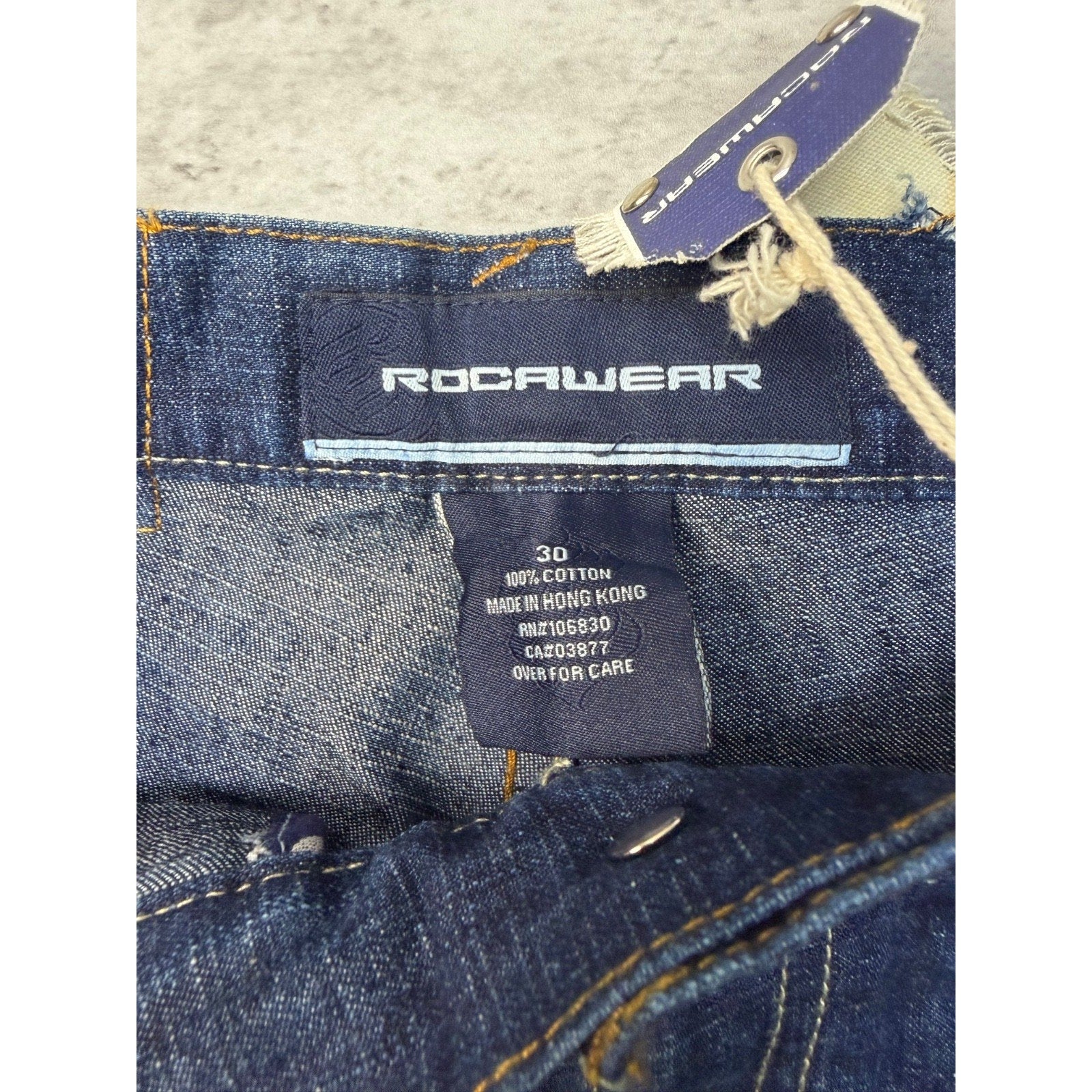 Vintage Y2K Rocawear Embroidered Pocket Logo Dark Wash Denim Pants Size 30x31