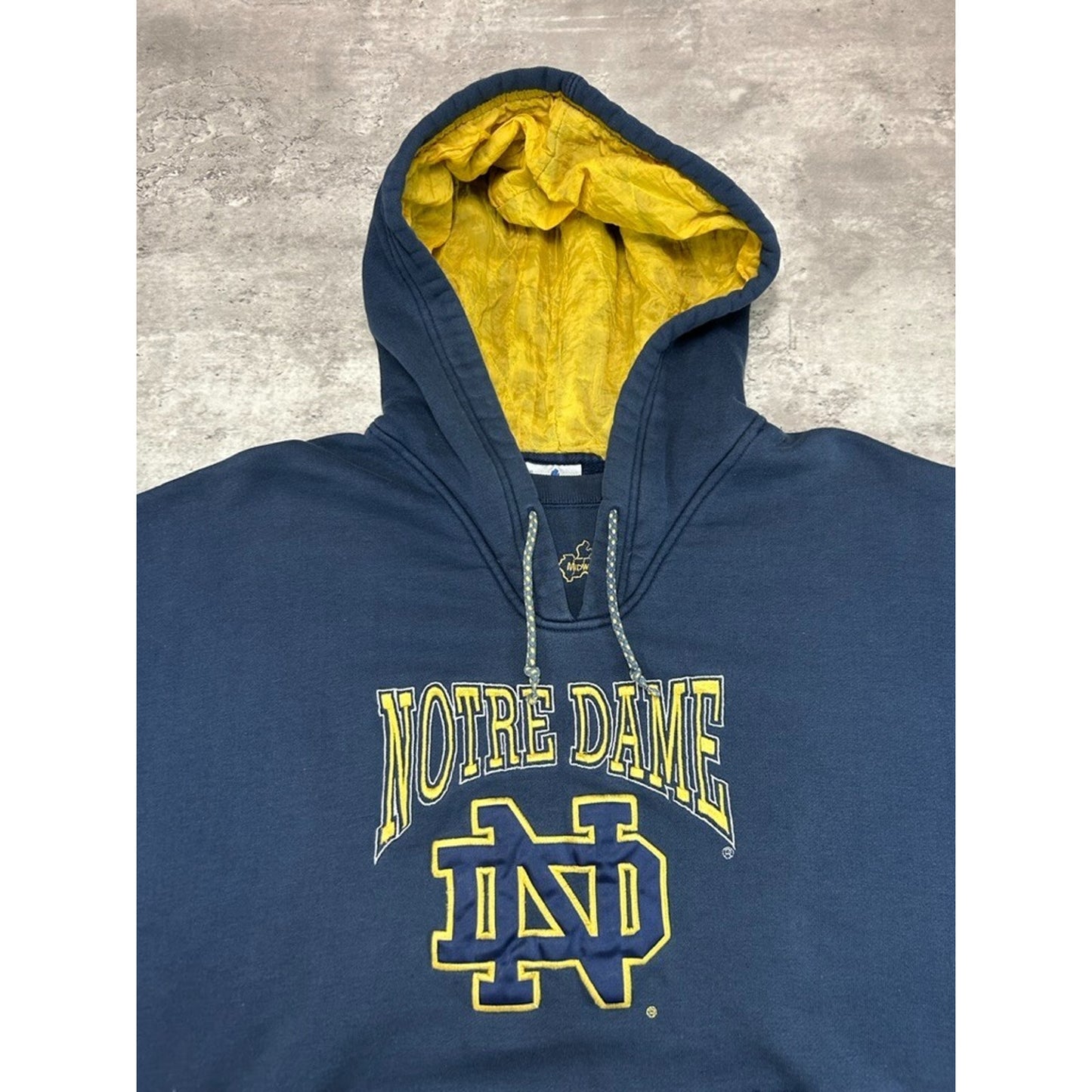 Vintage 90s Notre Dame Fighting Irish NCAA Hooded Sweatshirt Size XL Blue