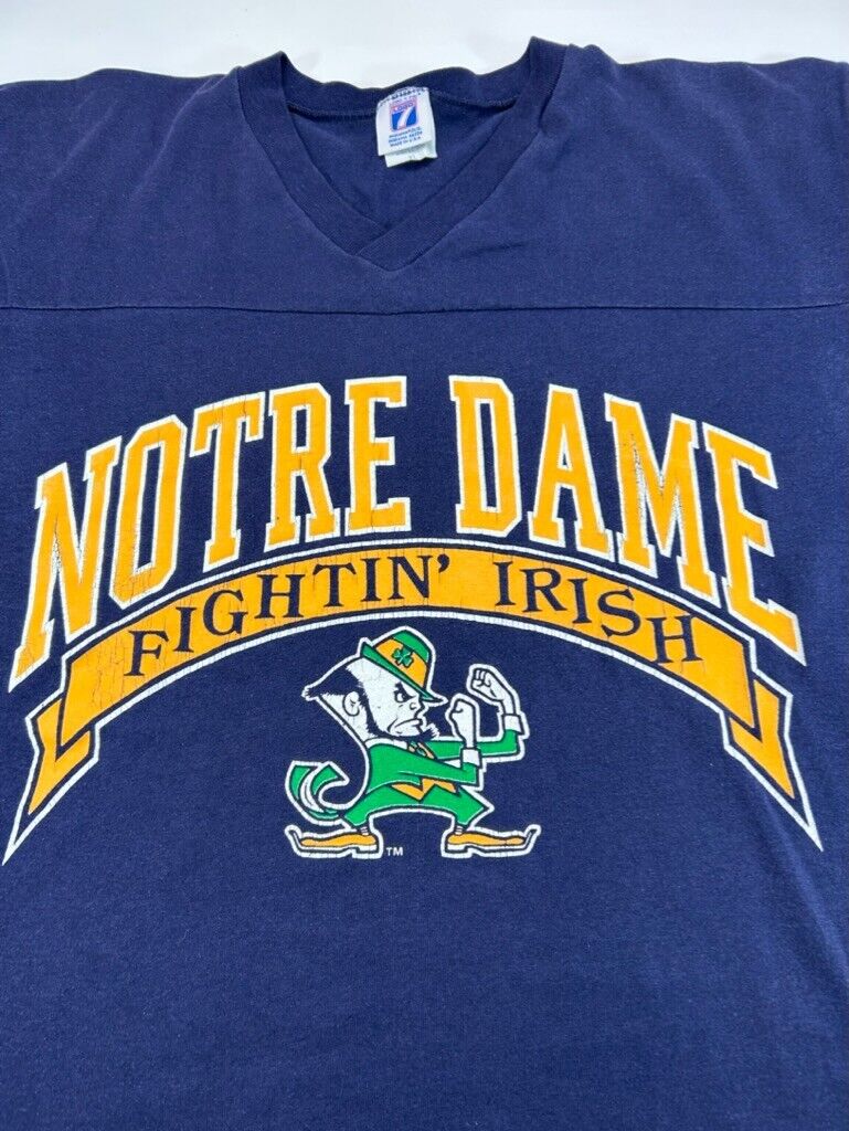 Vintage 80s/90s Notre Dame Fighting Irish NCAA Jersey Style T-Shirt Size XL