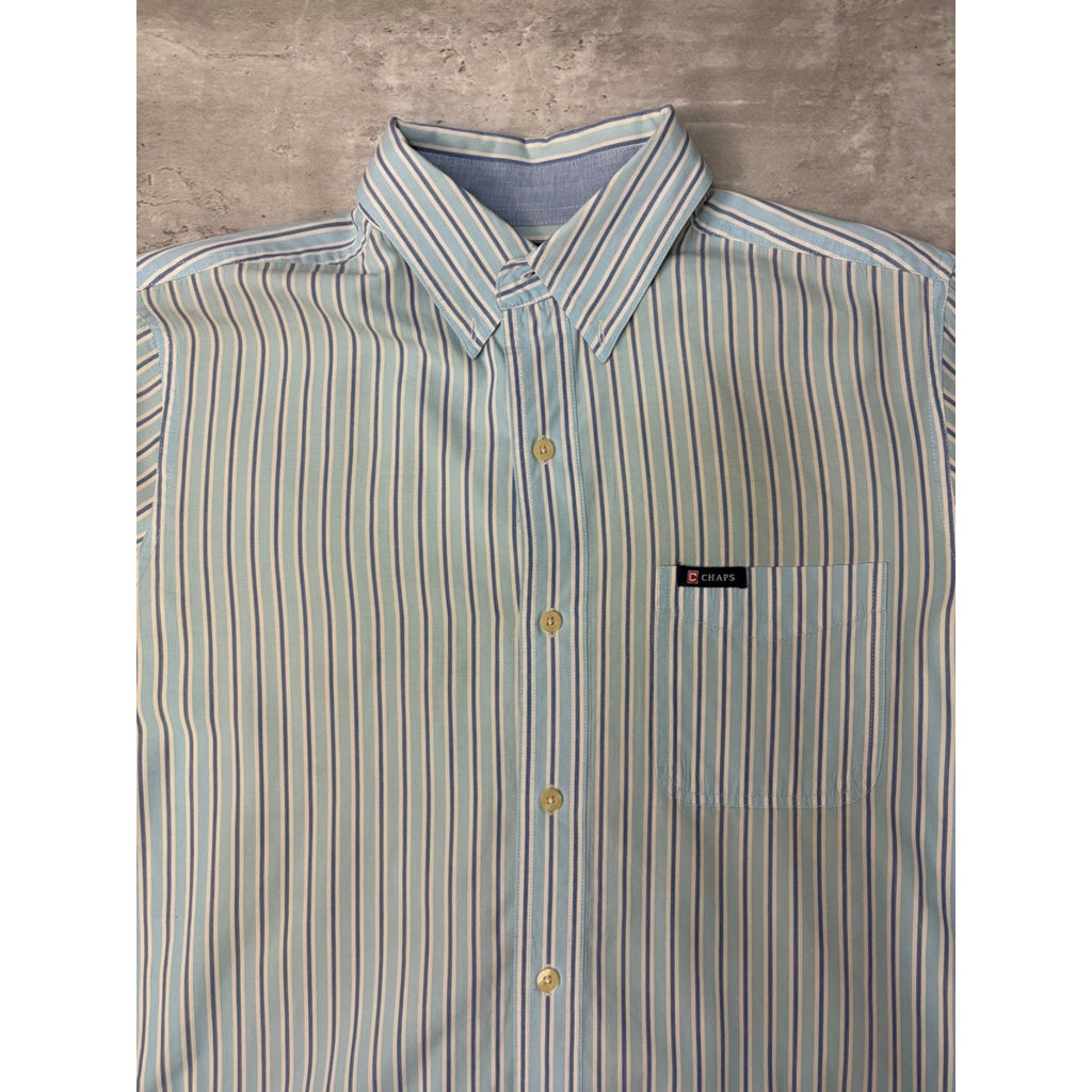 Vintage Chaps Single Pocket Striped Cropped Button Up Shirt Size Medium