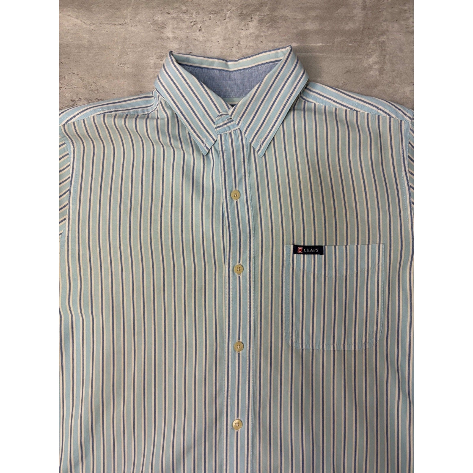 Vintage Chaps Single Pocket Striped Cropped Button Up Shirt Size Medium