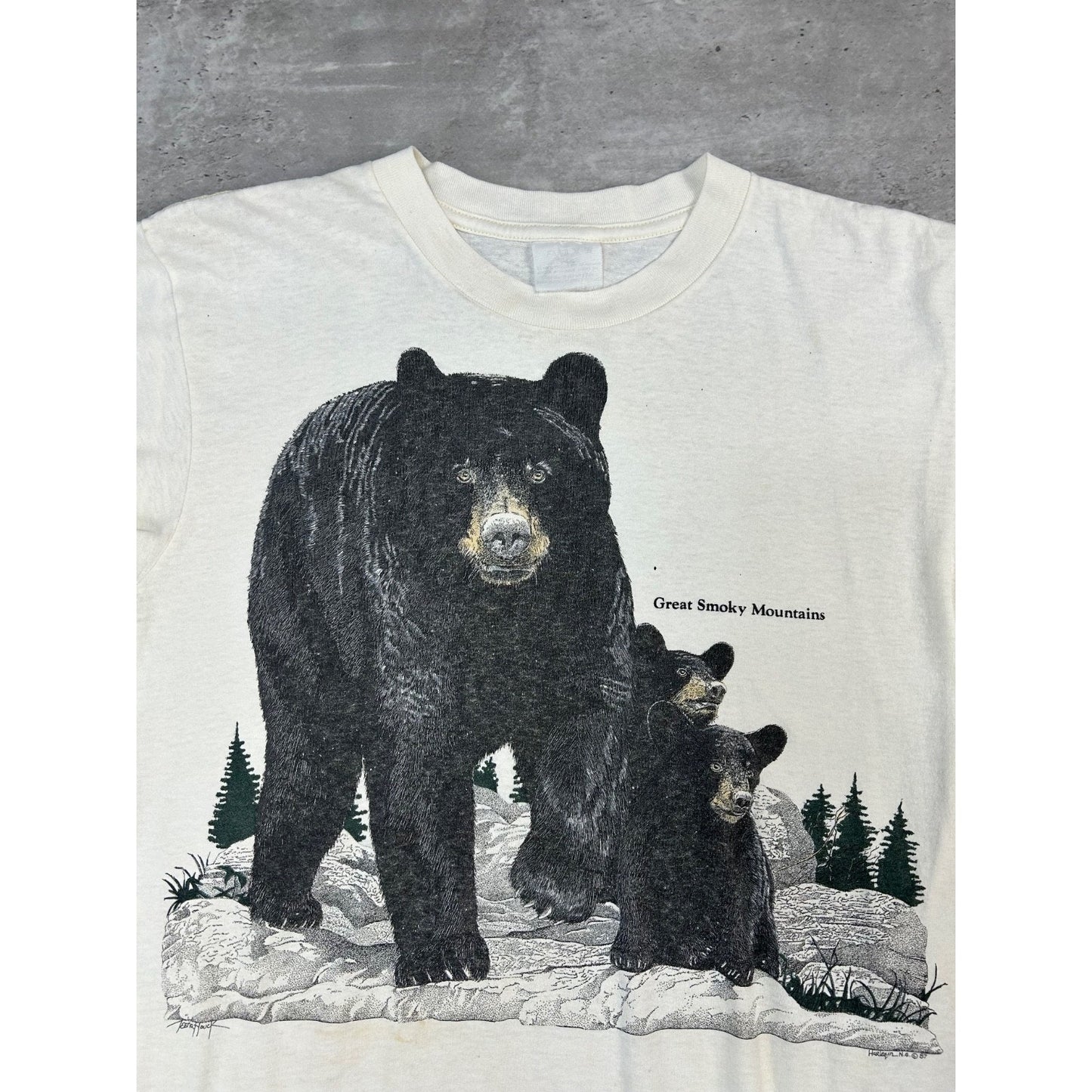 Vintage 90s Great Smoky Mountain Nature Bear Graphic Destination T-Shirt Medium