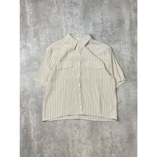 Vintage Croft & Barrow Striped Print Reworked Cropped Button Up Shirt Size Large