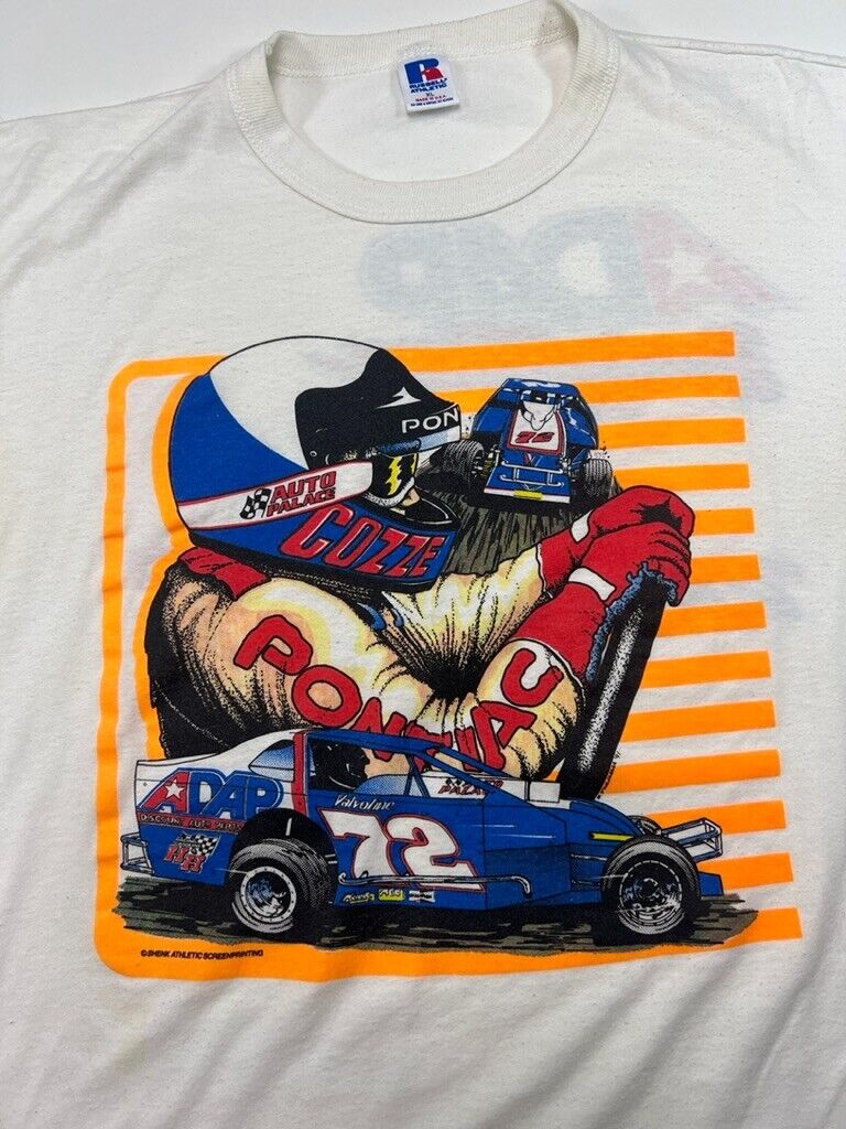 Vintage 80s Frank Cozze #72 Racing Graphic T-Shirt Size XL White