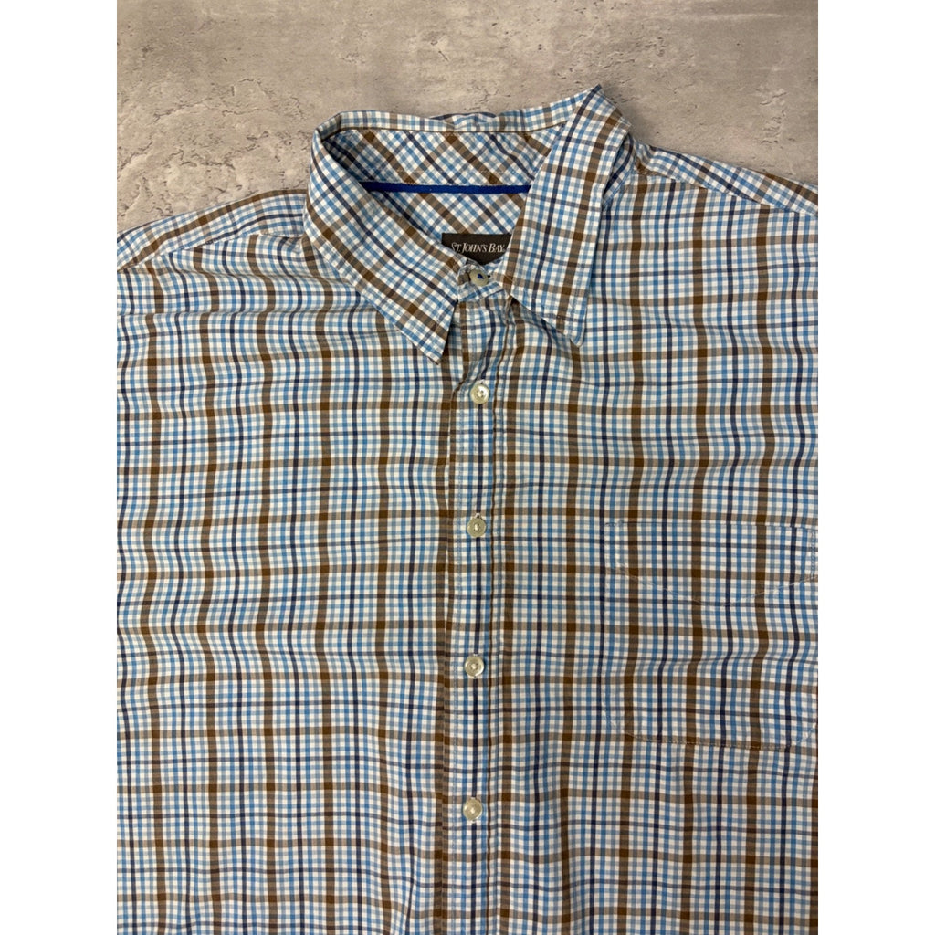 Vintage St. Johns Bay Single Pocket Plaid Cropped Button Up Shirt Size XL