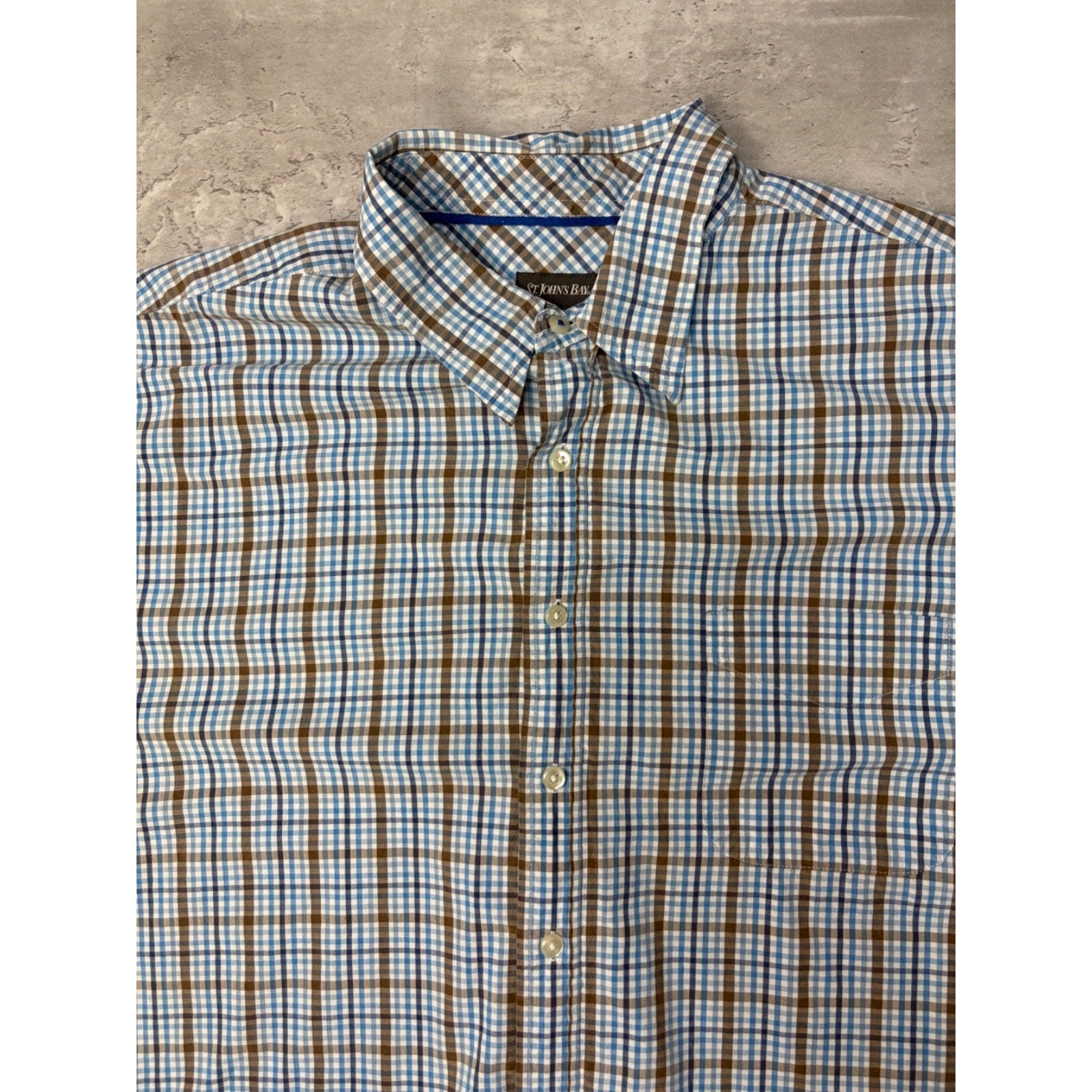 Vintage St. Johns Bay Single Pocket Plaid Cropped Button Up Shirt Size XL