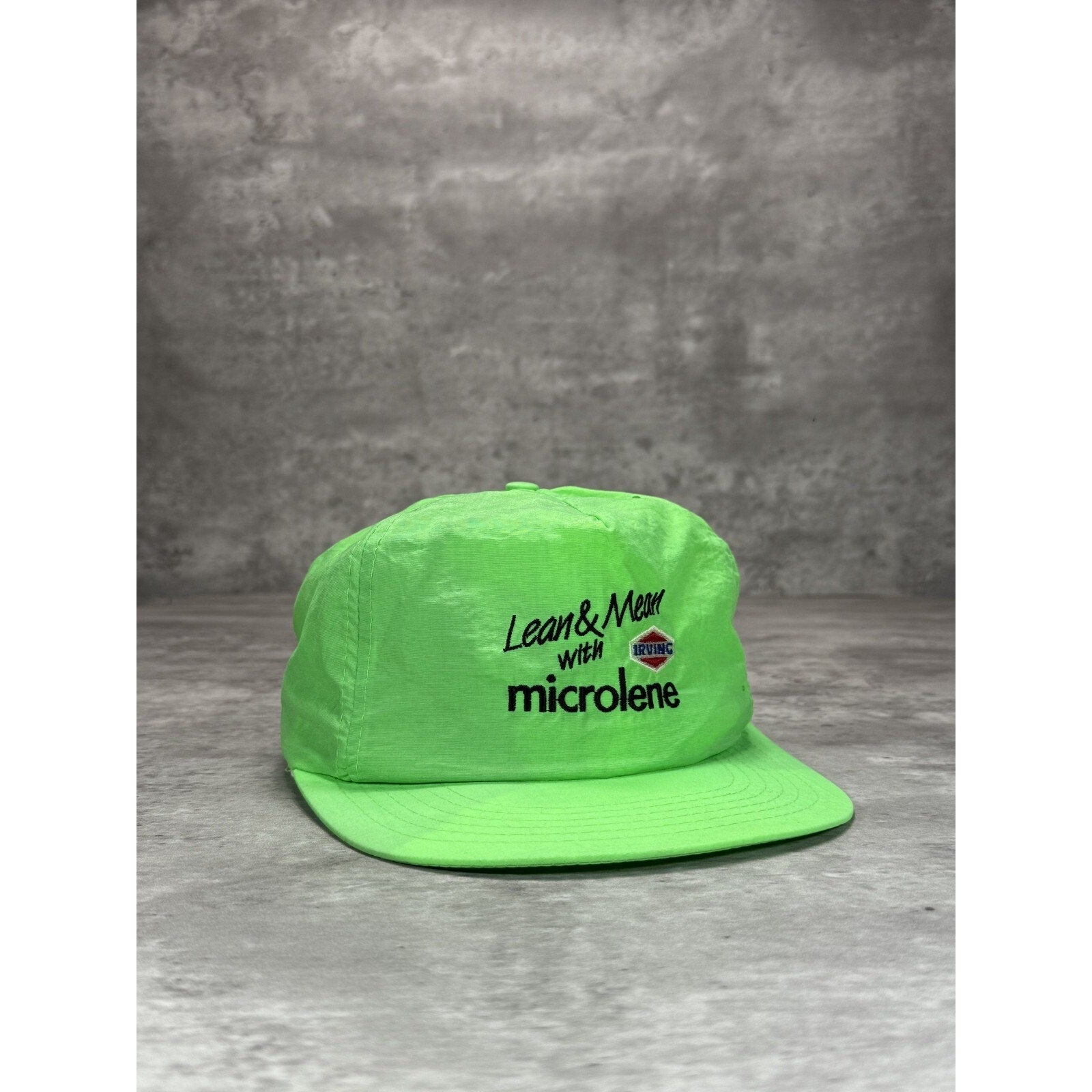 Vintage 1980s Microlene Lean & Mean Embroidered Spellout Snapback Hat OSFA