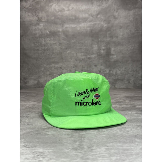 Vintage 1980s Microlene Lean & Mean Embroidered Spellout Snapback Hat OSFA