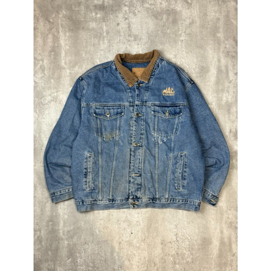 Vintage 90s Mac Tools Medium Wash Denim Trucker Jacket Size XL Blue