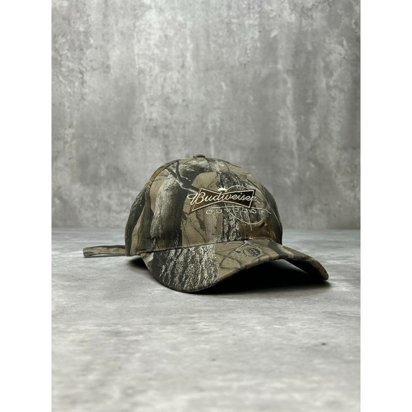 Vintage Budweiser Outdoors Realtree Hardwoods Camo Beer Promo Strapback Hat OSFA