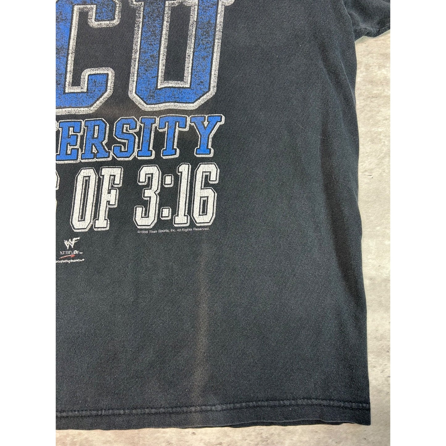 Vintage 1998 WWF Steve Austin Stone Cold University Spellout T-Shirt Size XL