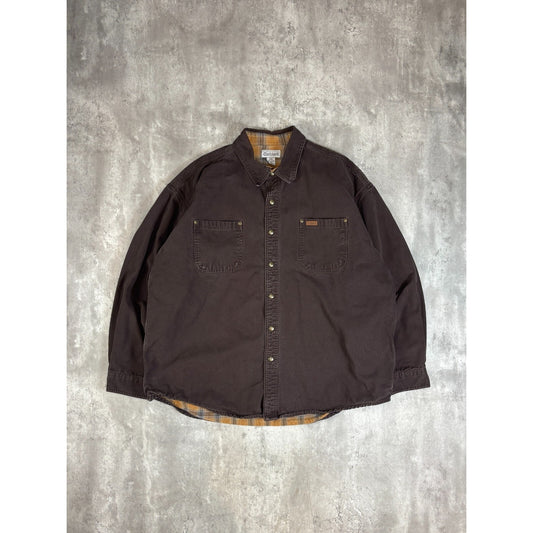 Vintage Carhartt Plaid Lined Canvas Workwear Long Sleeve Button Up Shirt Size XXL