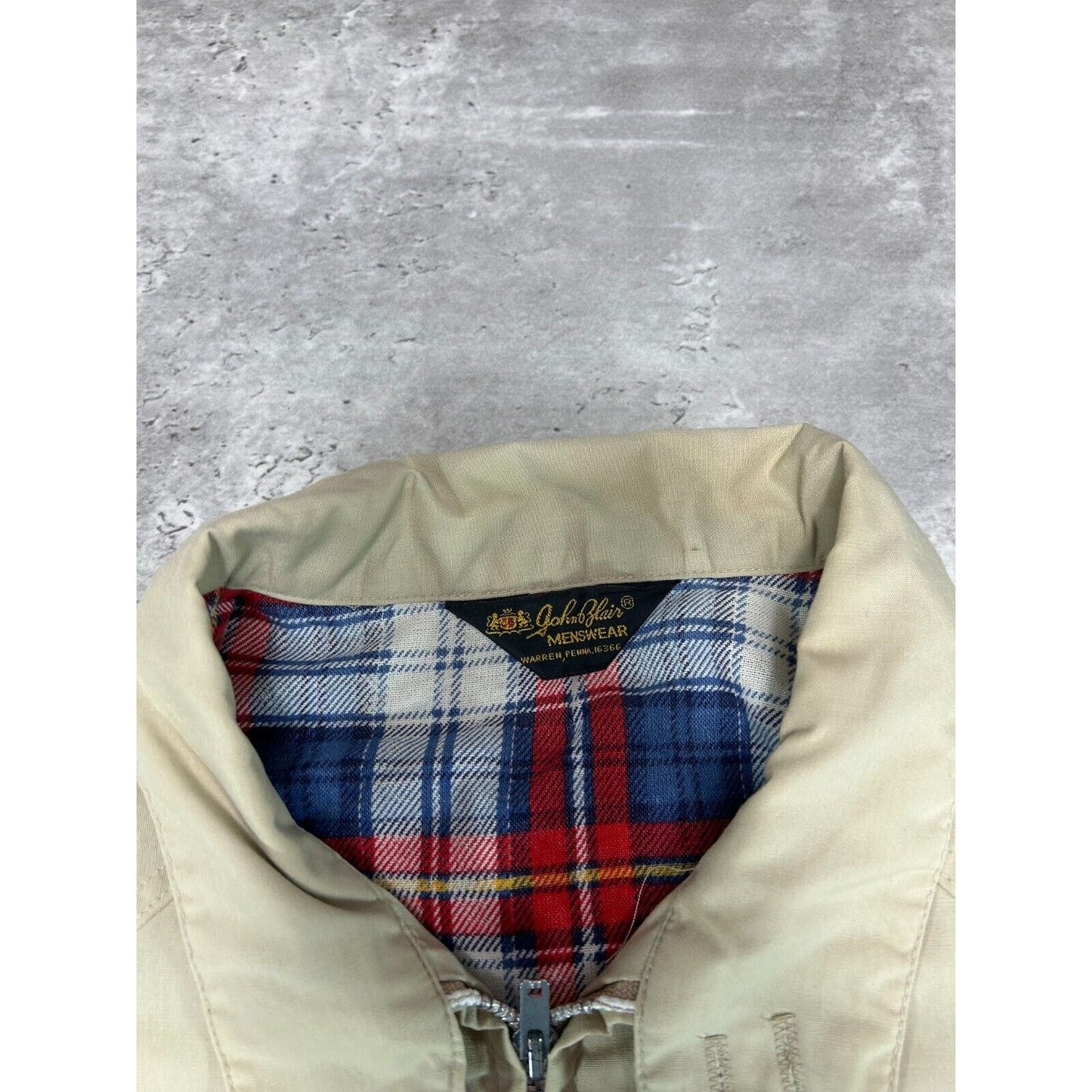 Vintage 1970s Beige Plaid Lined Harrington Style Ricky Jacket Size XL Beige