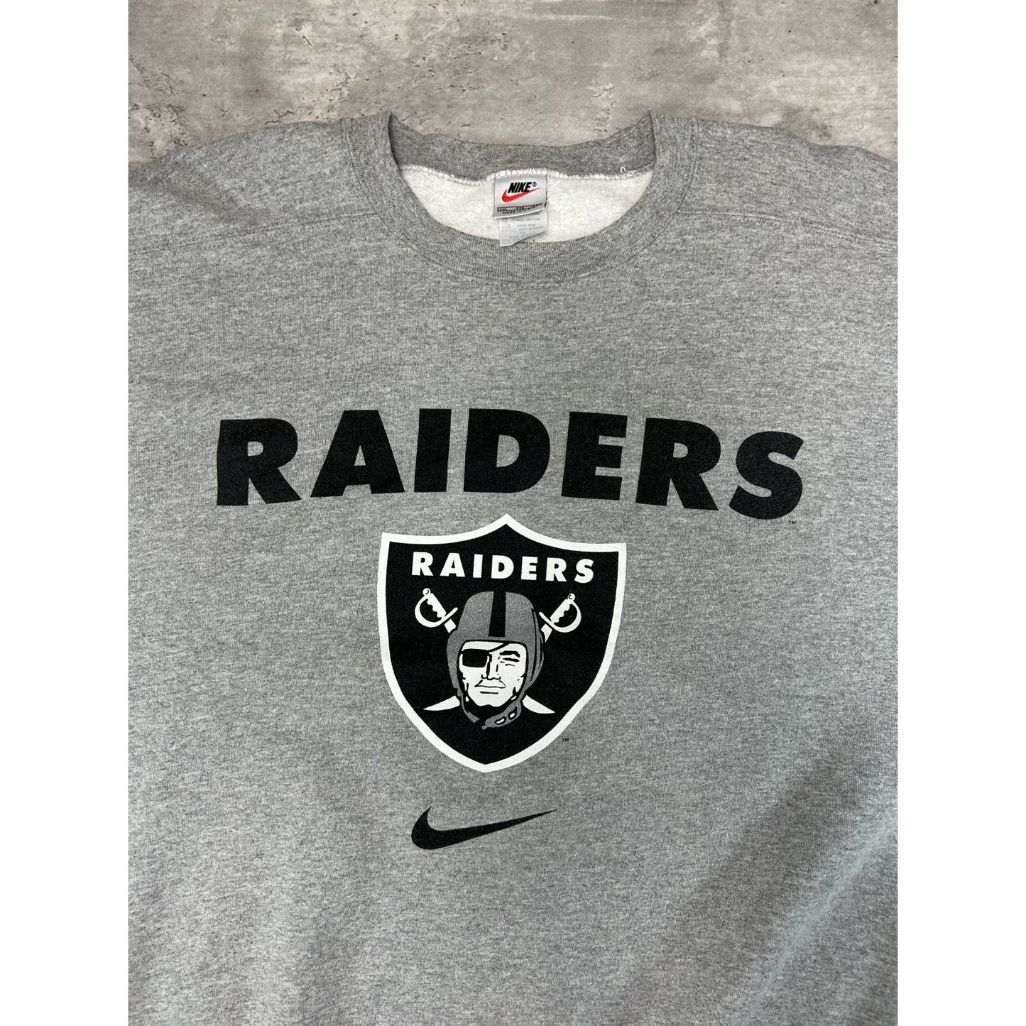 Vintage 90s Los Angeles Raiders NFL Nike Middle Swoosh Sweatshirt Size 2XL