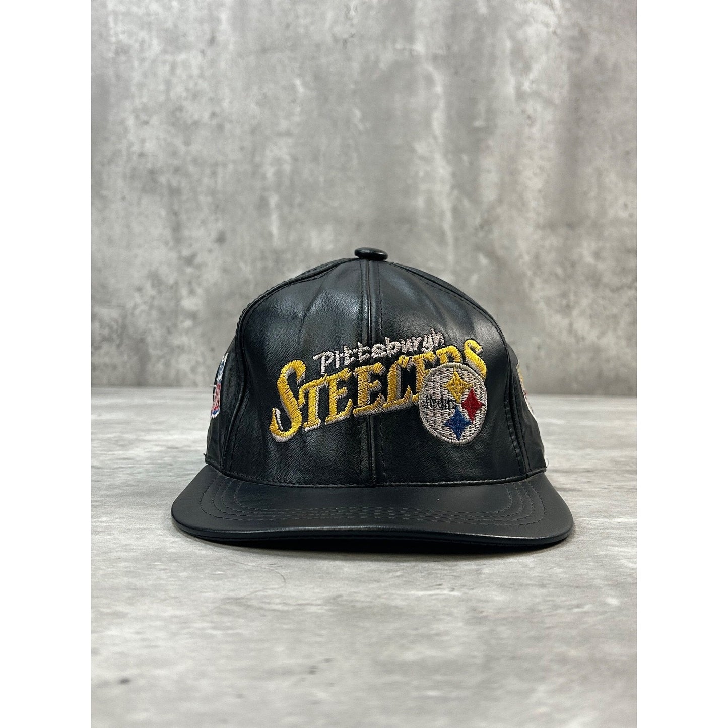 Vintage 90s Pittsburgh Steelers NFL Embroidered Leather Strapback Hat OSFA