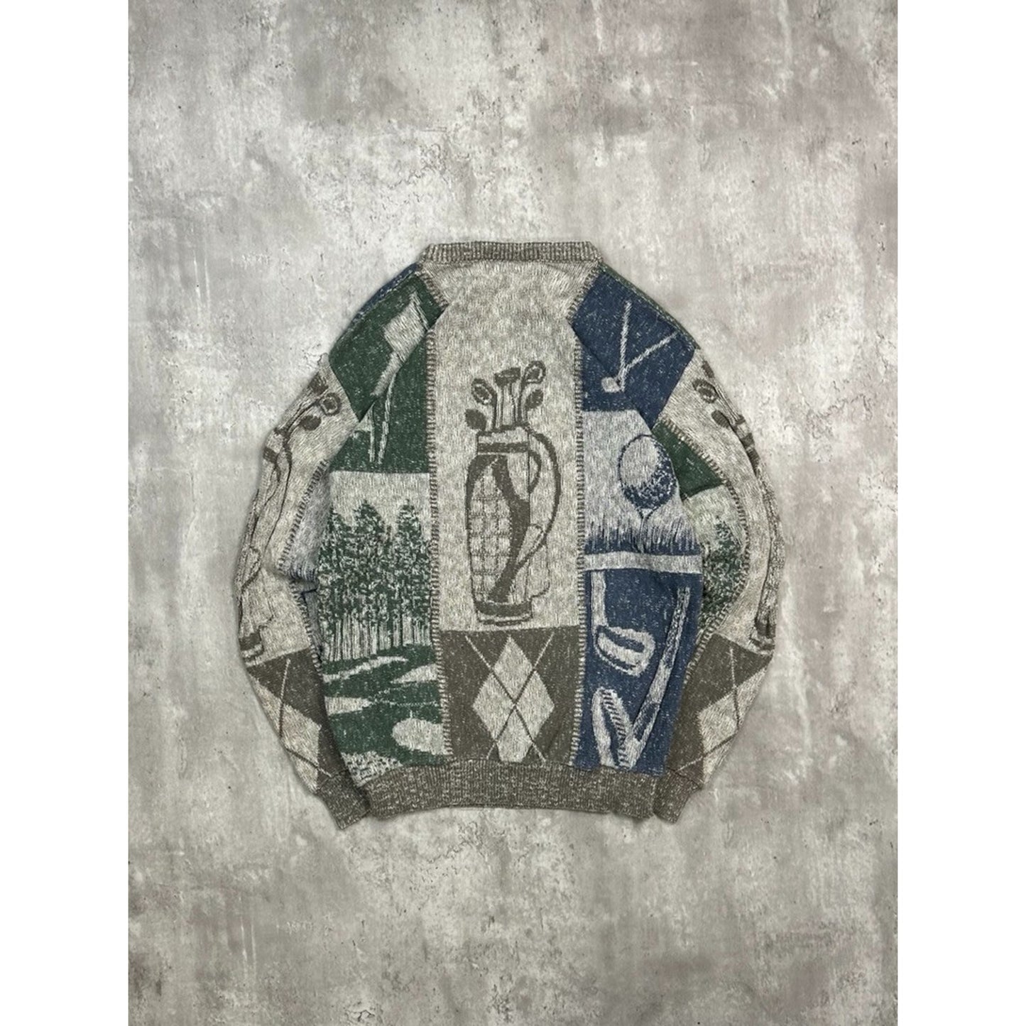 Vintage 90s Shenandoah Golf All Over Print Graphic Knit Sweater Size Medium