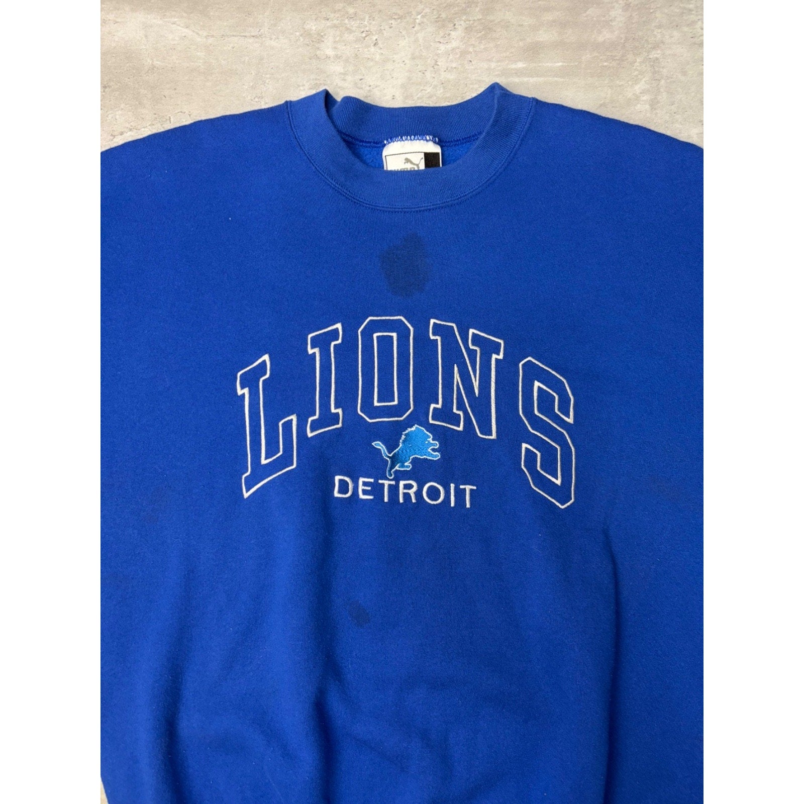 Vintage Detroit Lions NFL Embroidered Arc Spellout Sweatshirt Size Large