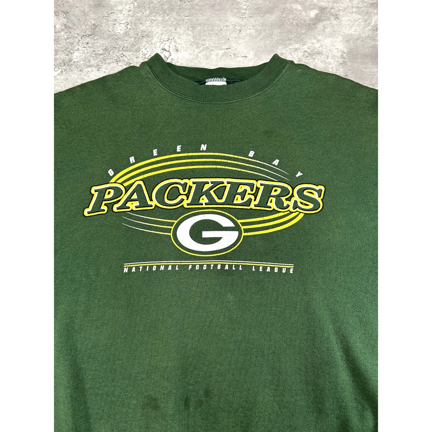 Vintage 90s Green Bay Packers NFL Graphic Spellout Logo Sweatshirt Size XL Green