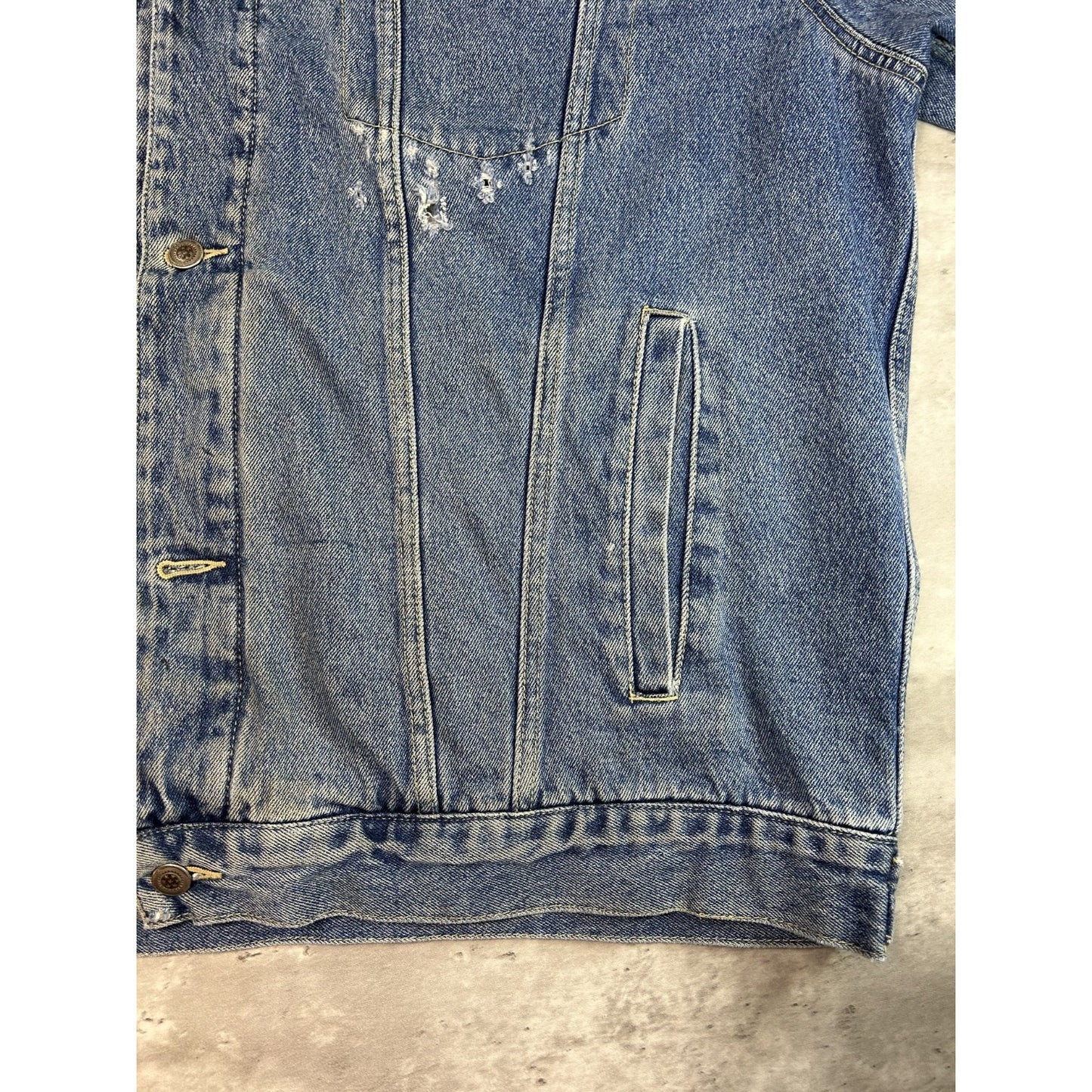 Vintage 90s Mac Tools Medium Wash Denim Trucker Jacket Size XL Blue