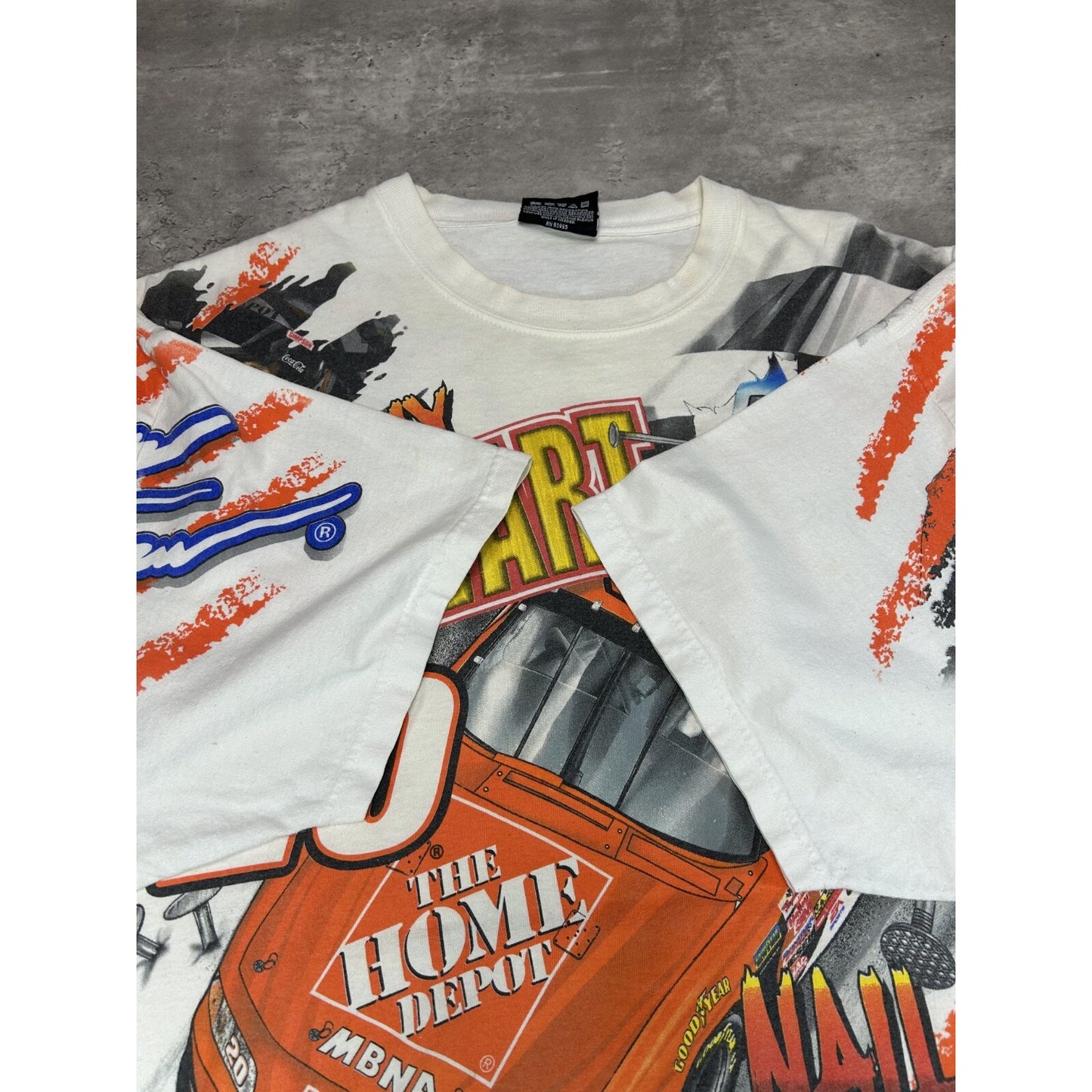 Vintage 2002 Tony Stewart Home Depot Racing Nascar AOP Graphic T-Shirt Sz XL