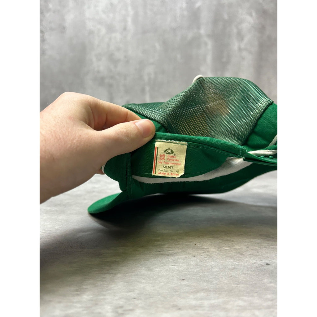 Vintage 80s/90s Two Tone Panelled White/Green Striped Snapback Hat OSFA