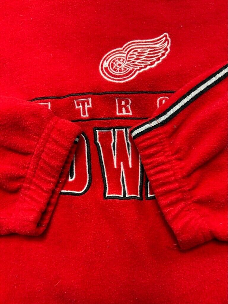 Vintage Detroit Red Wings NHL Embroidered Spellout Fleece Sweatshirt Size XL Red