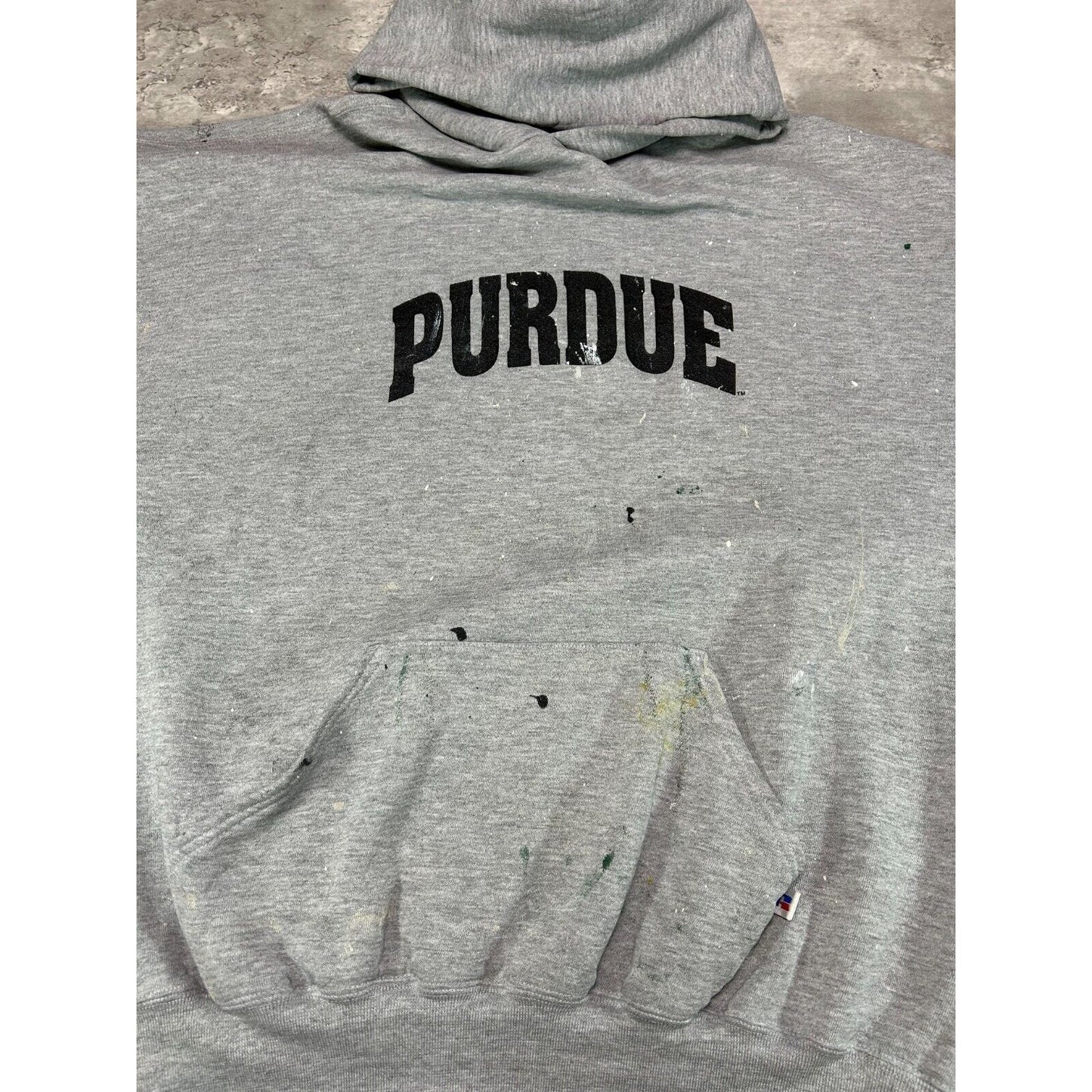 Vintage Purdue Boilermakers NCAA Spell Out Russell Hooded Sweatshirt Size 2XL