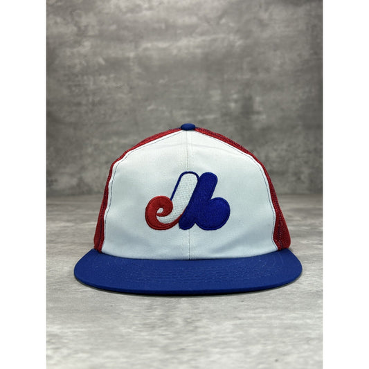 Vintage 80s Montreal Expos MLB Embroidered Logo Trucker Snapback Hat OSFA
