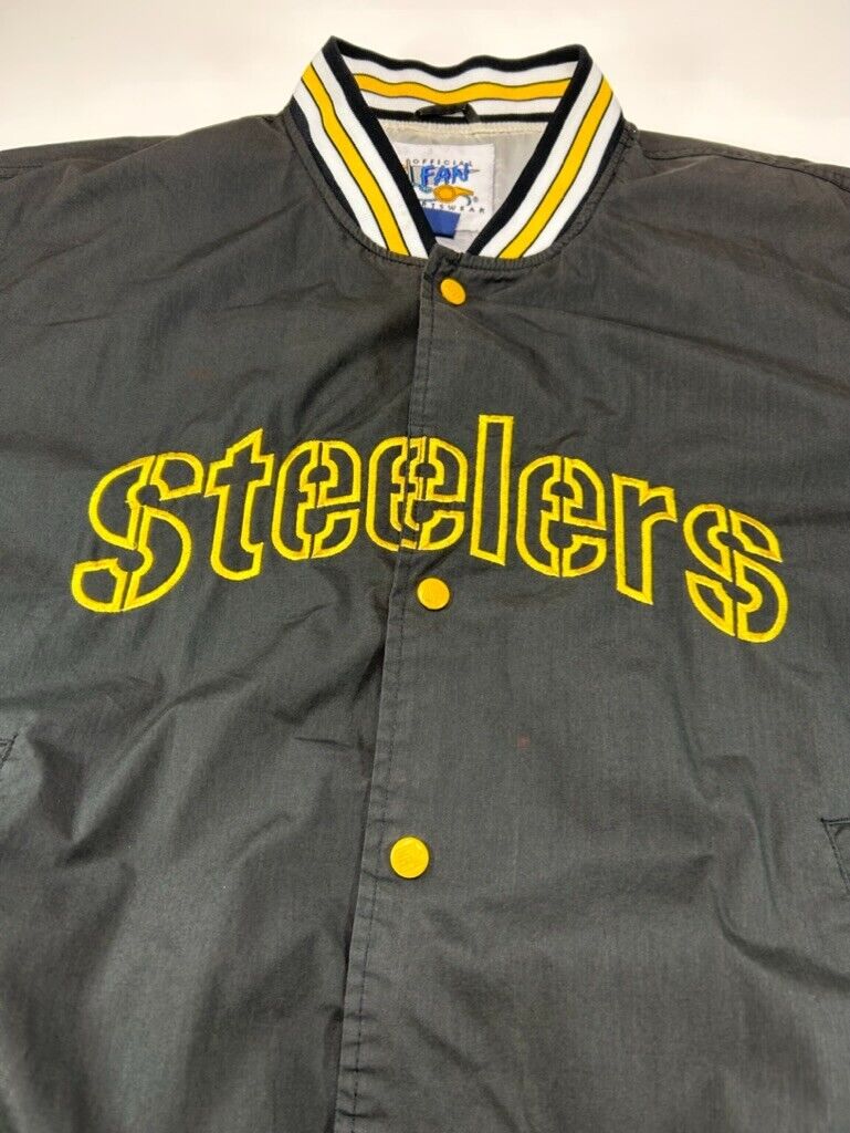 Vintage 90s Pittsburgh Steelers NFL Spellout Bomber Jacket Size Large