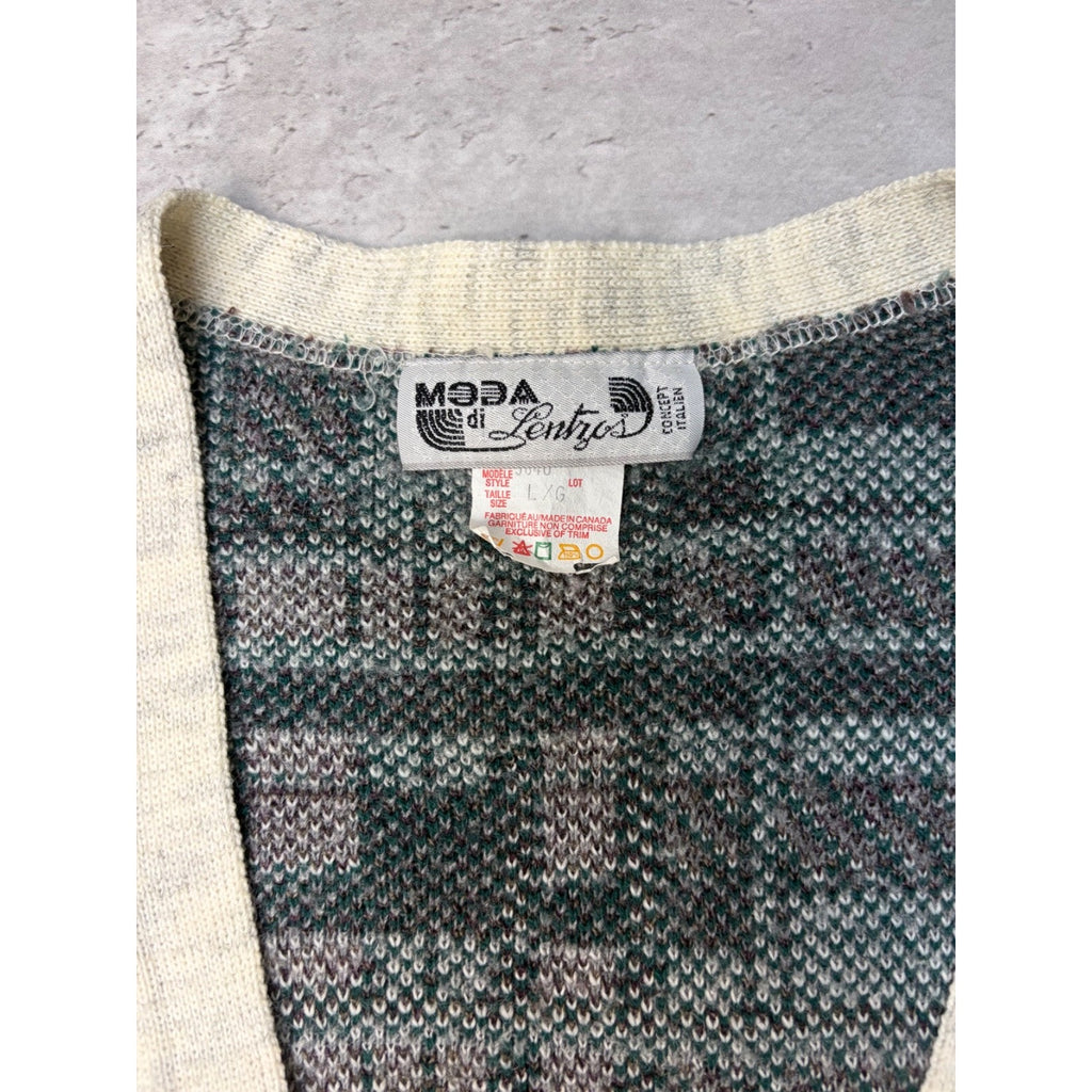 Vintage 80s Moda Abstract Plaid Print Cardigan Knit Sweater Size Large