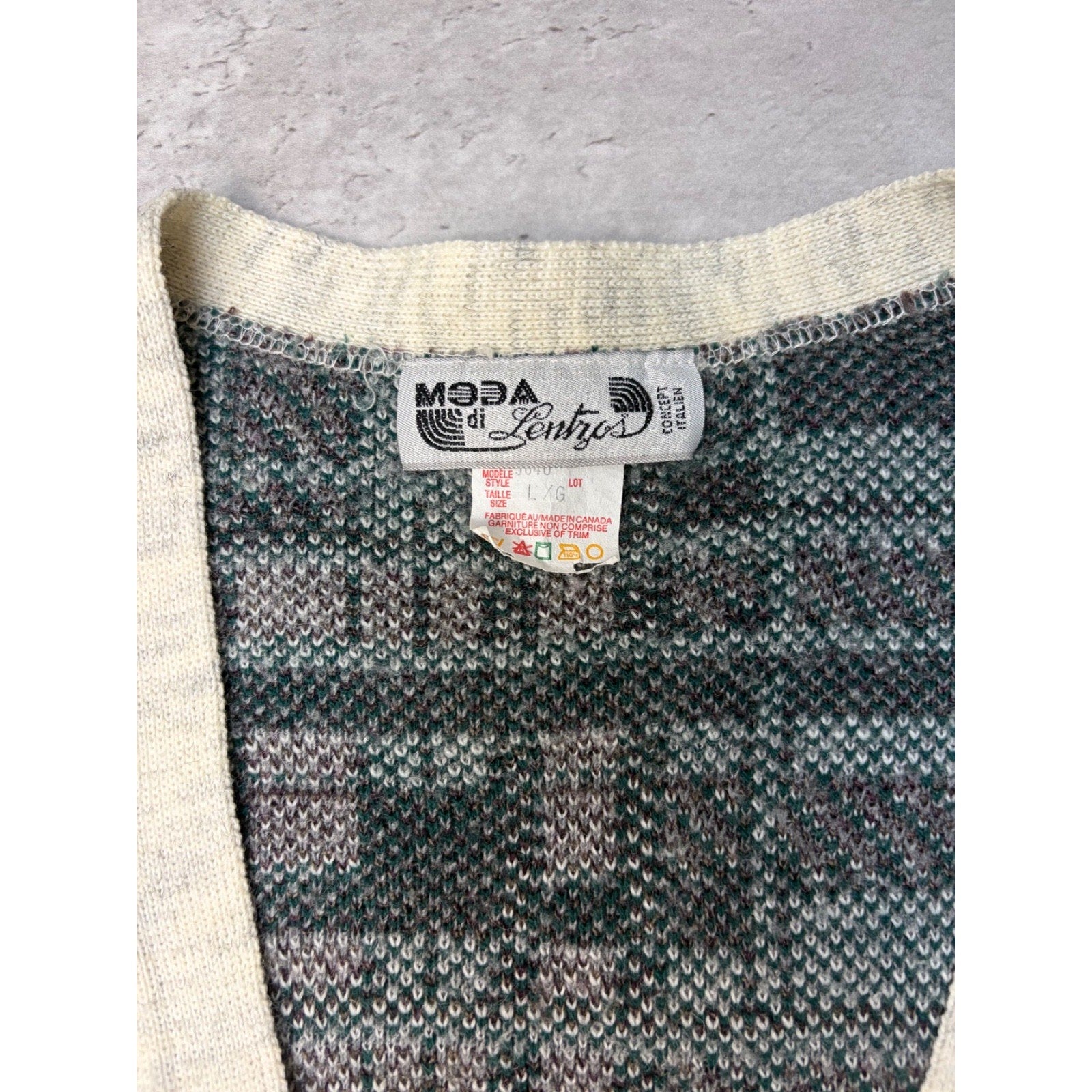Vintage 80s Moda Abstract Plaid Print Cardigan Knit Sweater Size Large
