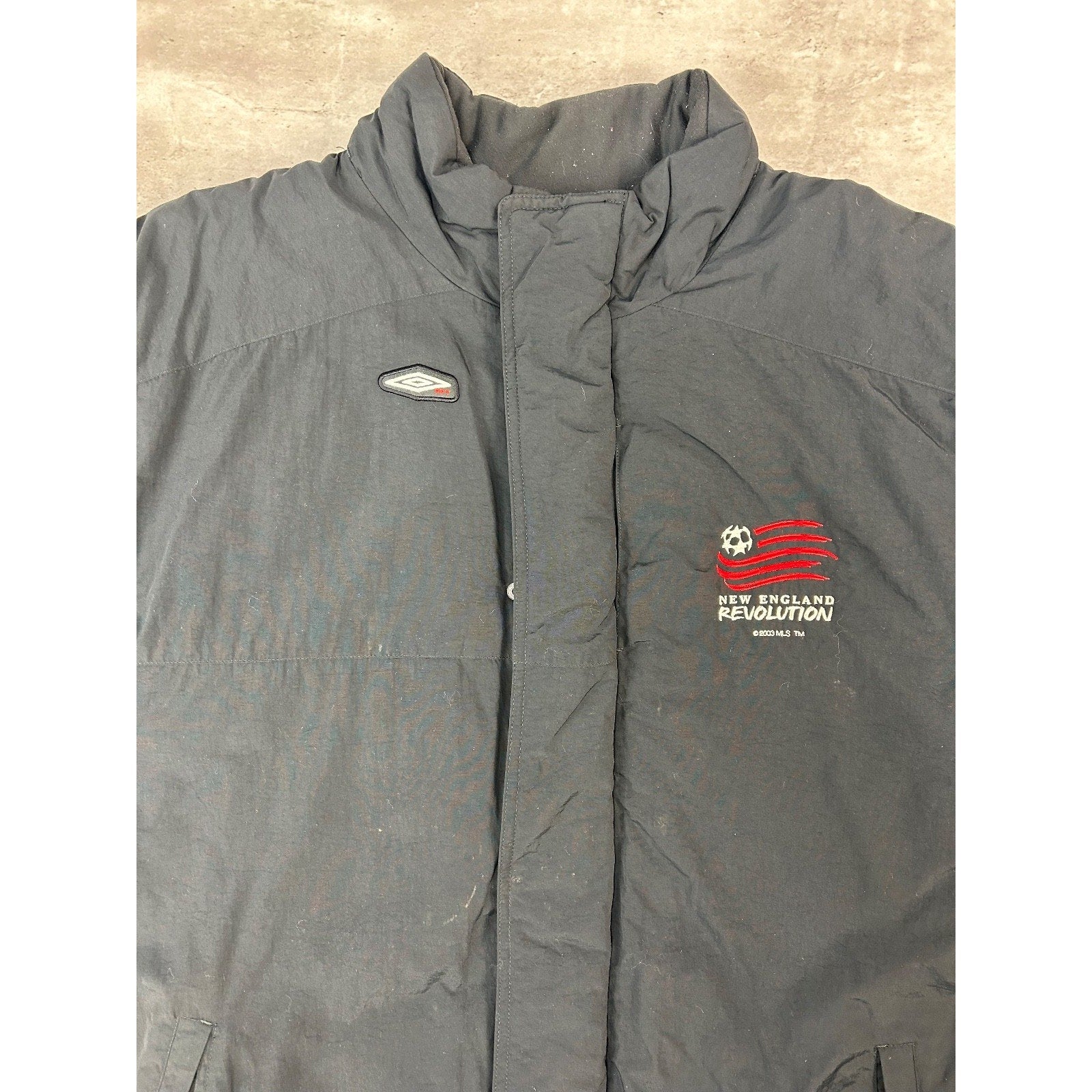 Vintage 2003 New England Revolution MLS Soccer Insulated Long Jacket Size Large