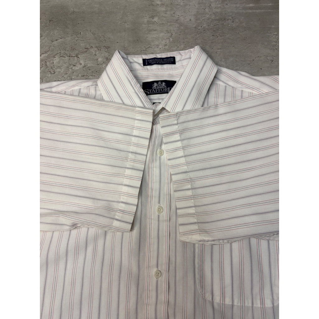 Stafford Striped Single Pocket Reworked Cropped Button Up Shirt Size Large
