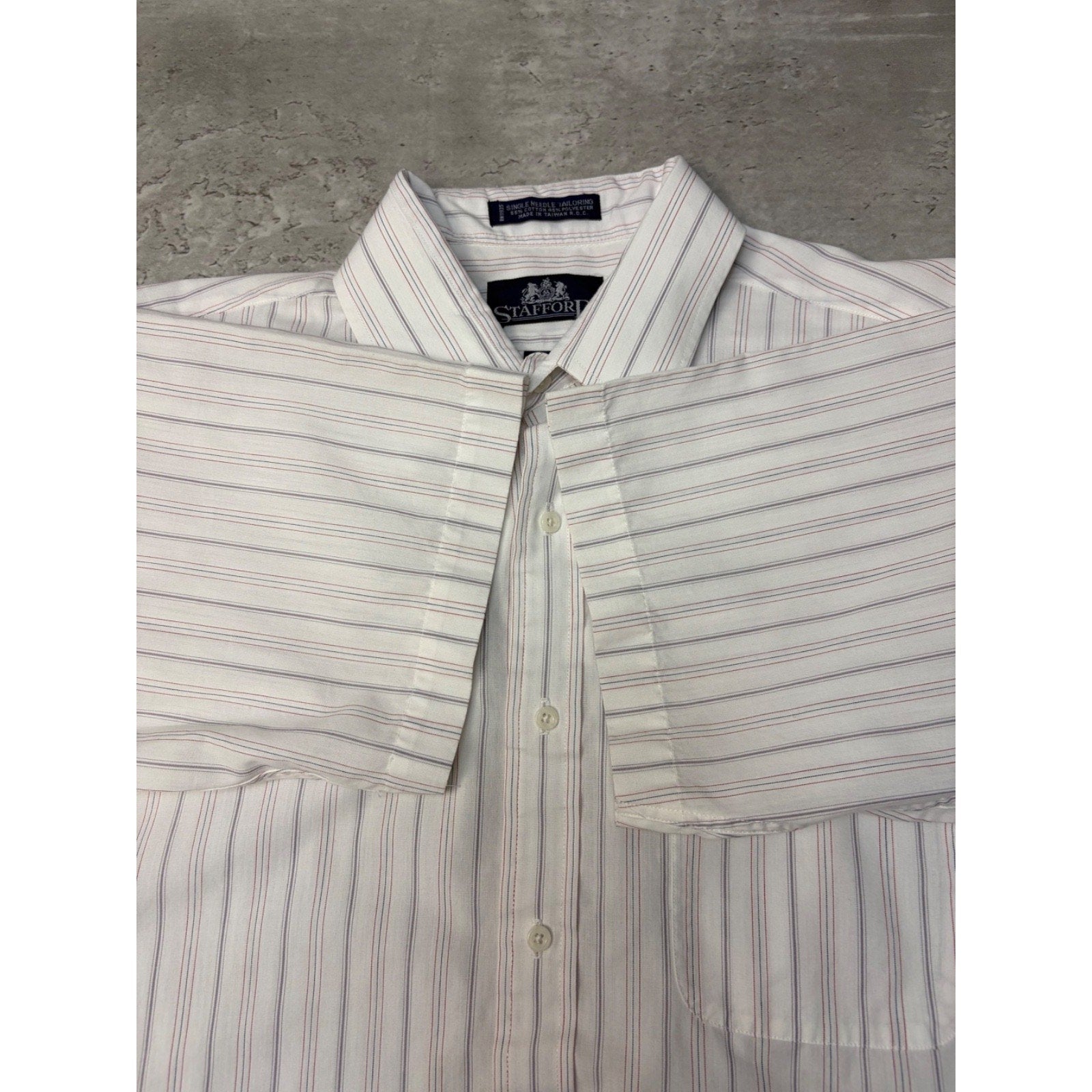 Stafford Striped Single Pocket Reworked Cropped Button Up Shirt Size Large