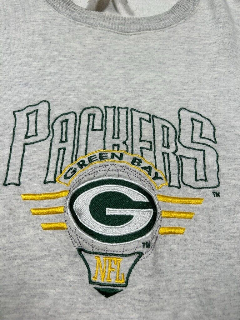 Vintage 90s Green Bay Packers Embroidered Spell Out NFL Sweatshirt Size XL Gray