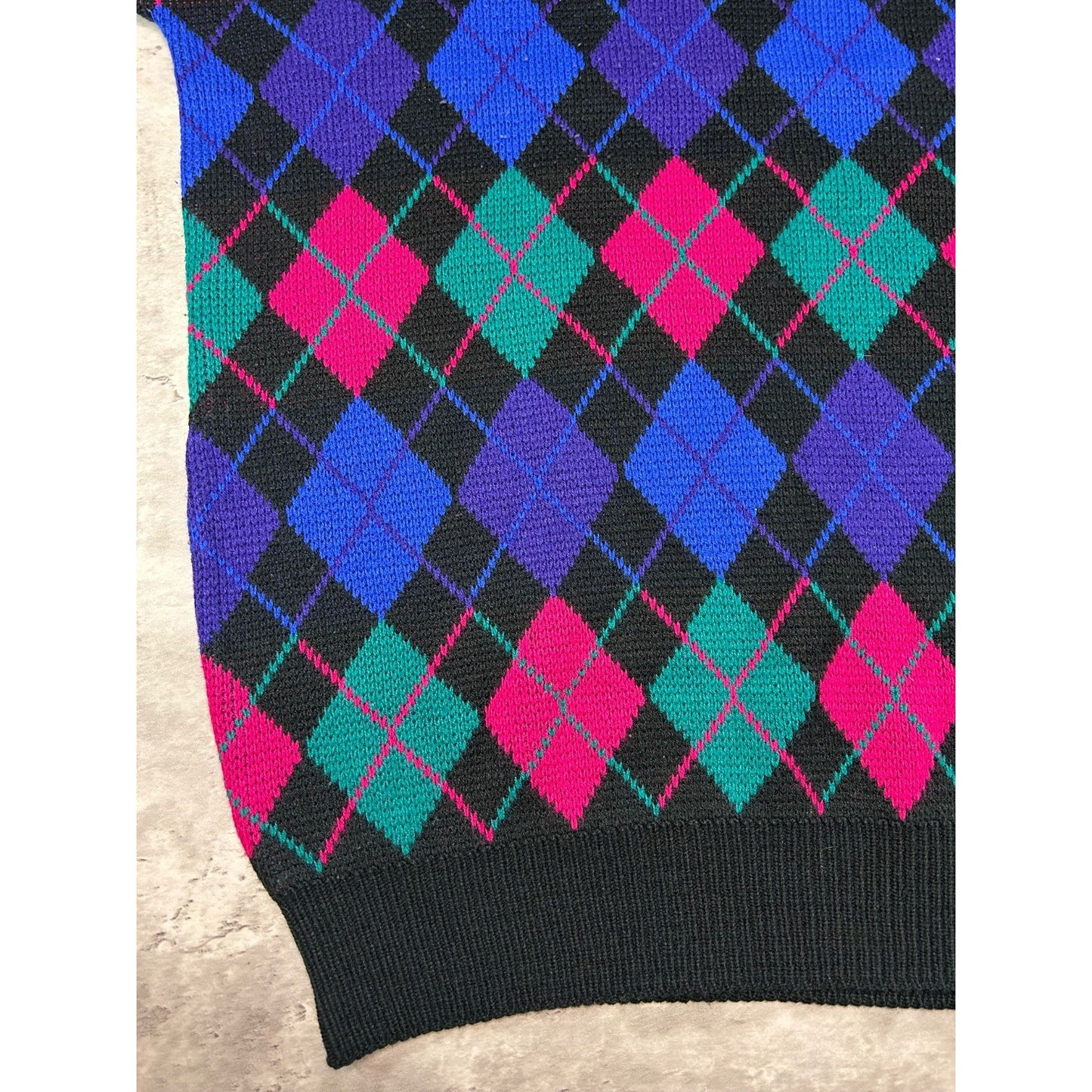 Vintage 90s C.S.T Studio Argyle Print Pullover Ribbed Knit Sweater Size 2XL
