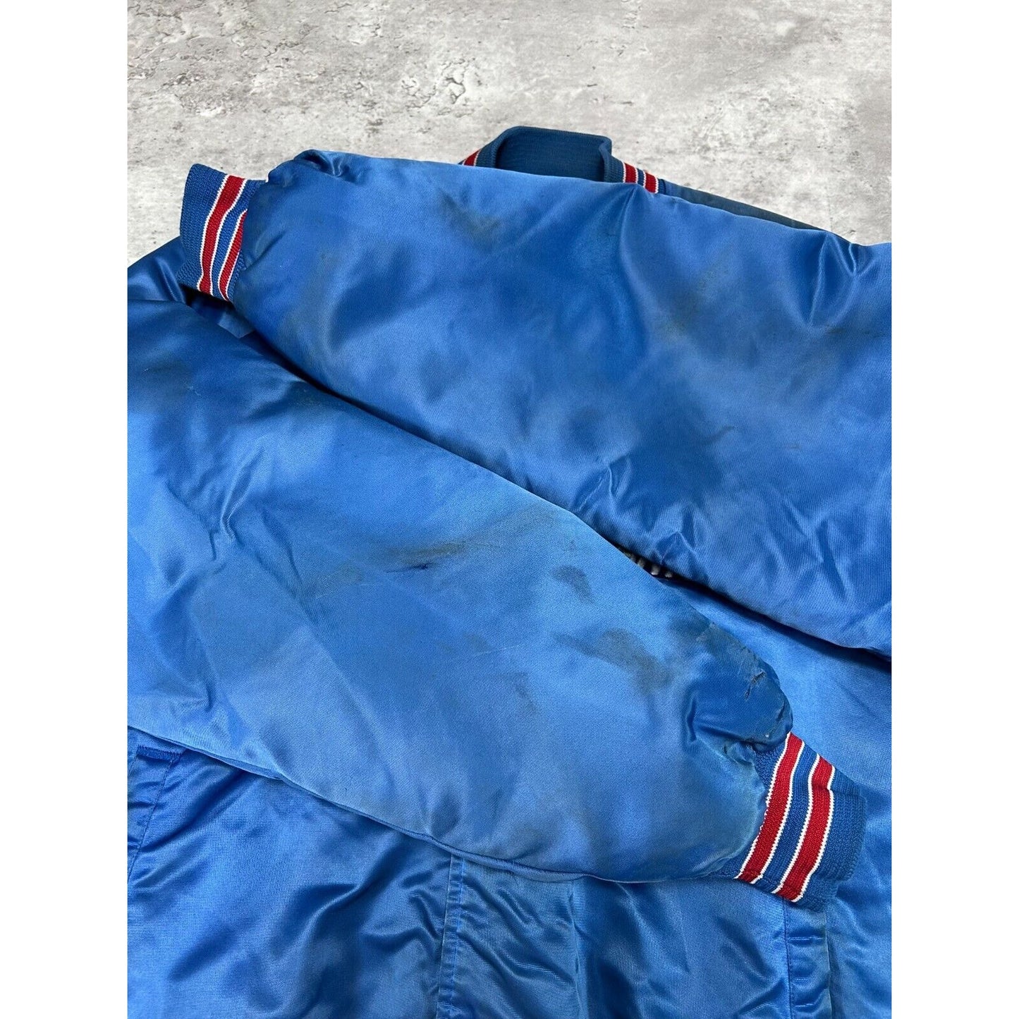 Vintage 80s New York Giants NFL Football Chalk Line Satin Bomber Jacket Size XL