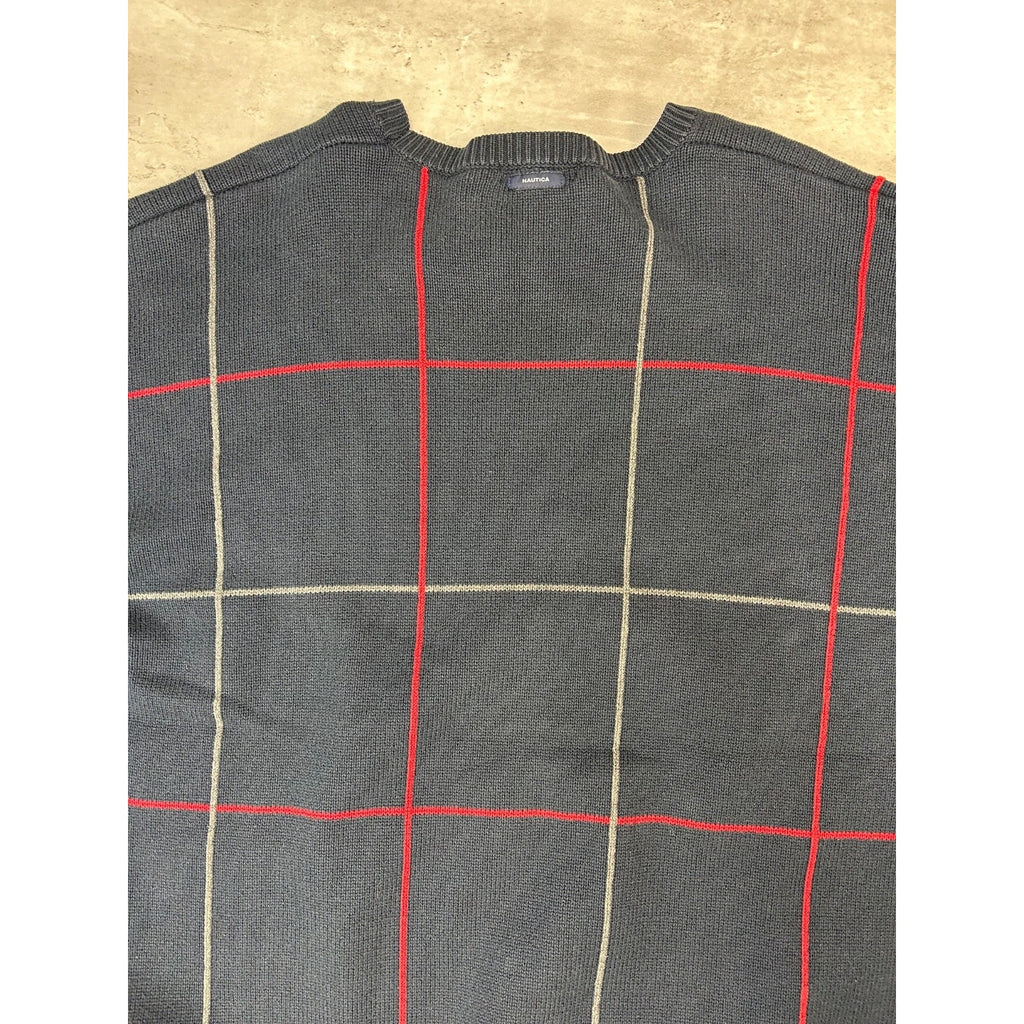 Vintage Nautica Embroidered Logo Checkered Knit Sweater Size XXL
