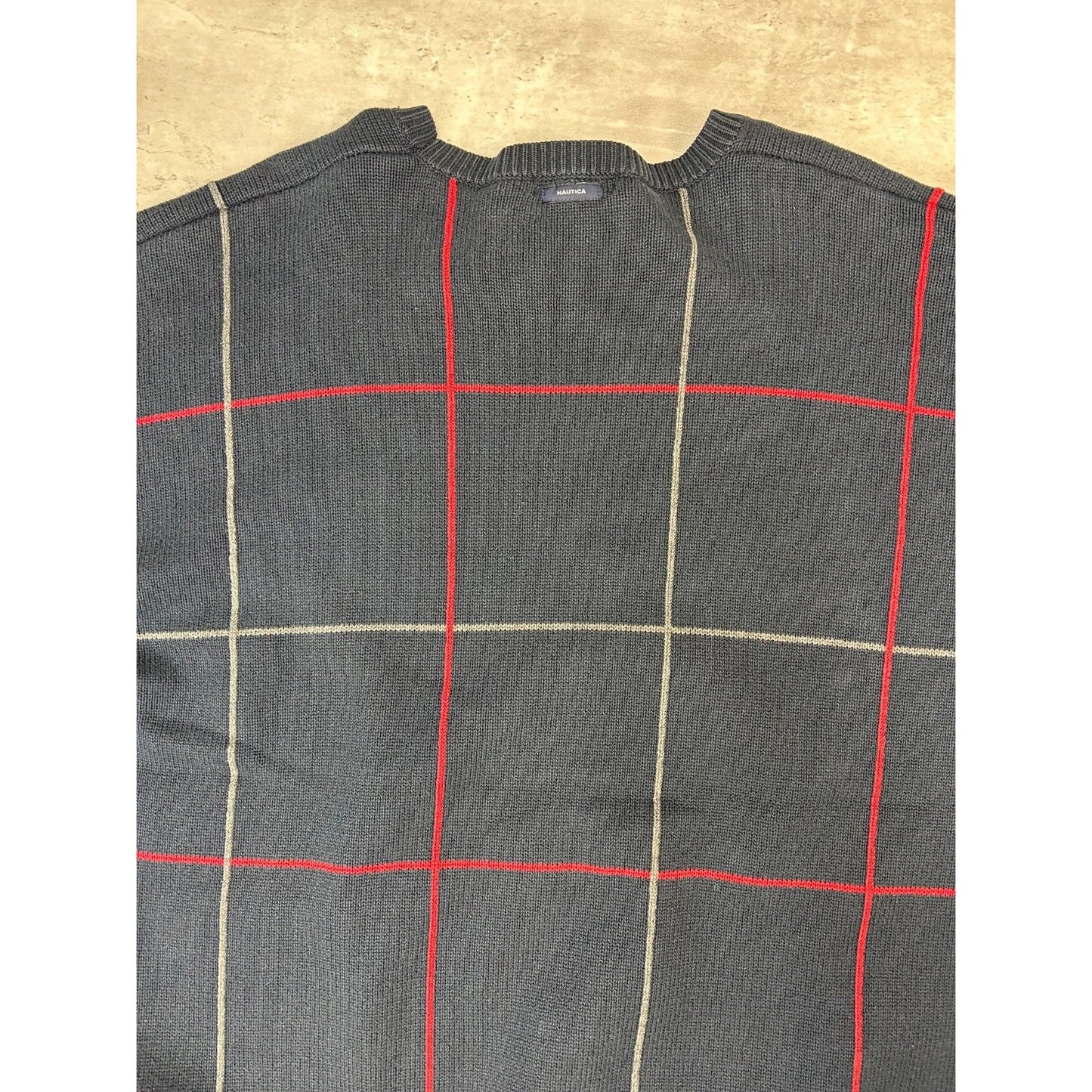 Vintage Nautica Embroidered Logo Checkered Knit Sweater Size XXL