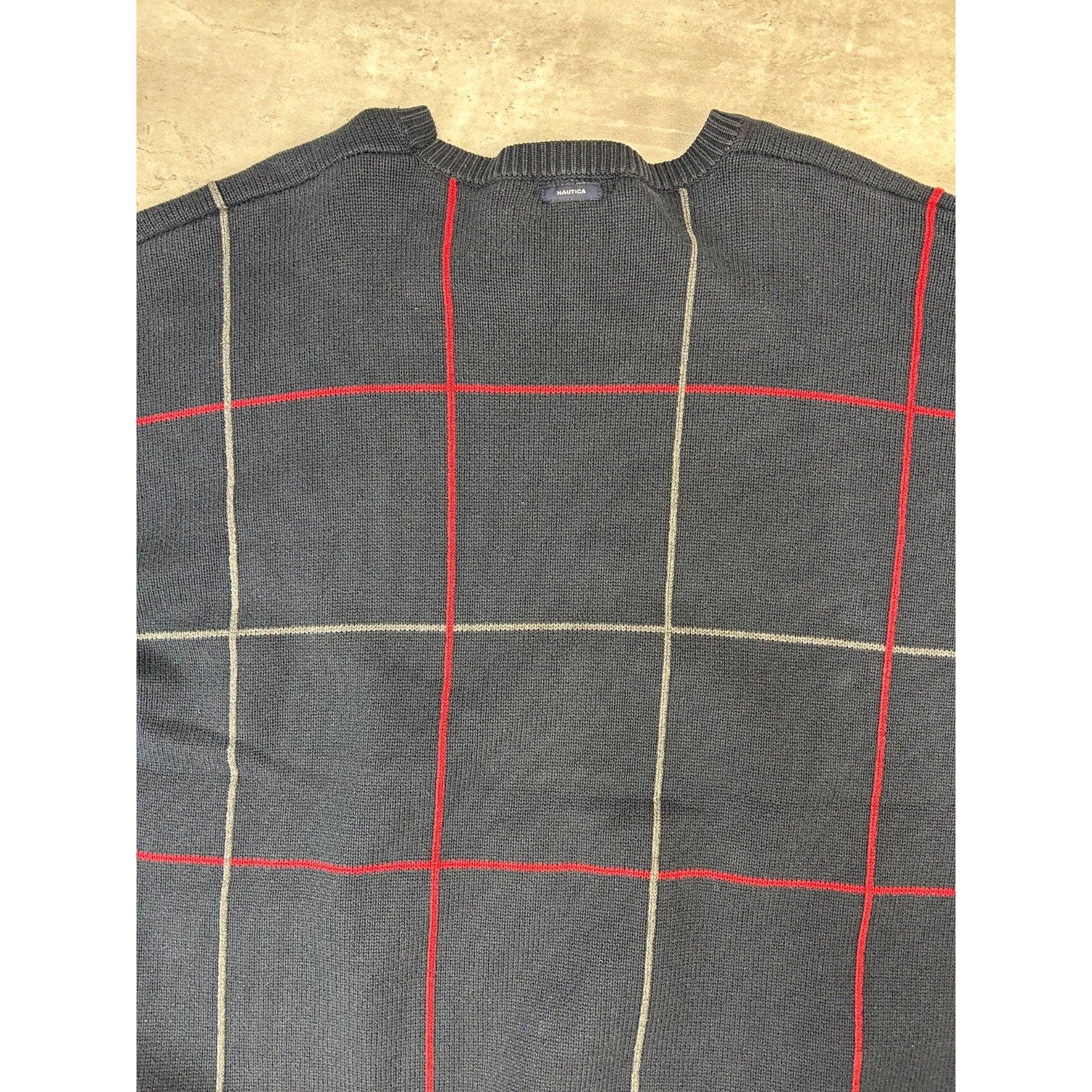 Vintage Nautica Embroidered Logo Checkered Knit Sweater Size XXL