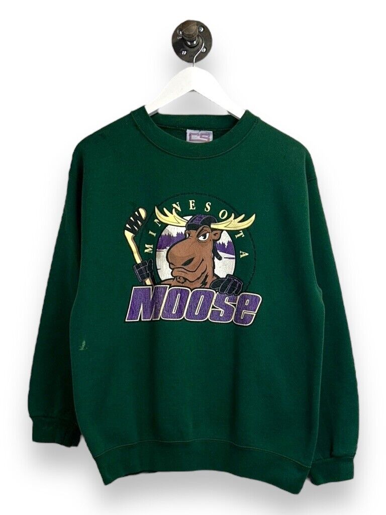 Vintage Minnesota Moose IHL Mascot Spellout Hockey Sweatshirt Size Medium Green