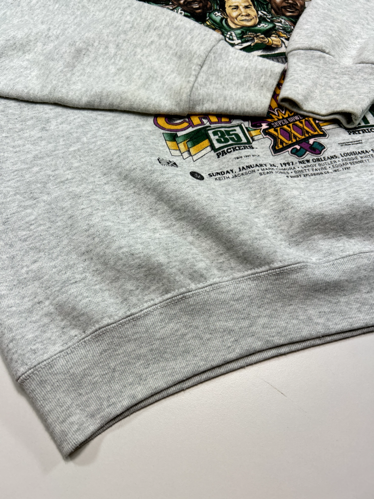 Vtg 1997 Green Bay Packers NFL Super Bowl Champs Caricature Sweatshirt Sz Large