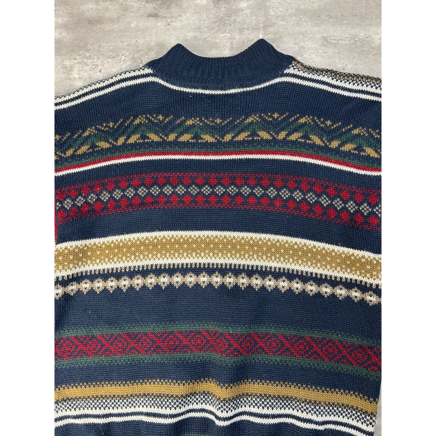 Vintage Abstract Striped Geometric Pullover Ribbed Knit T-Shirt Size Small