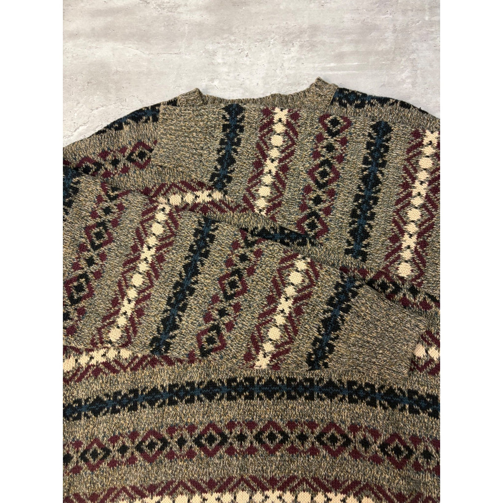 Vintage Jantzen Abstract Pattern Striped Pullover Knit Sweater Size Large